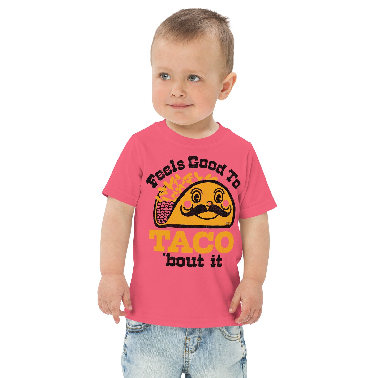 Toddler's Taco Bout It Retro Extra Soft T-Shirt | Funny Mexican Food Tee | Solid Threads