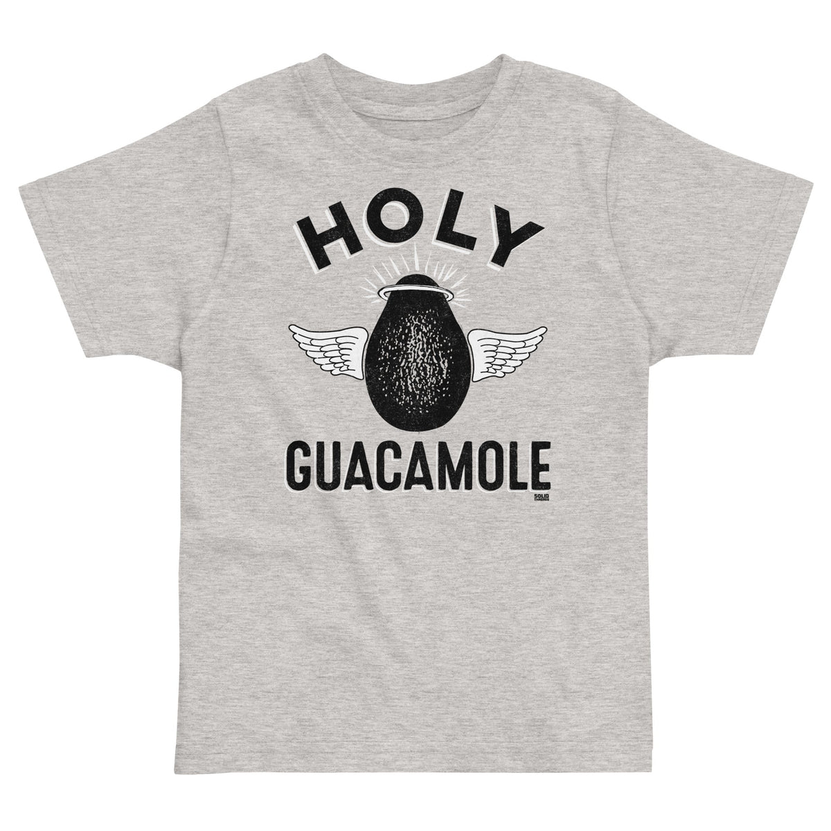 Toddler&#39;s Holy Guacamole Retro Food Extra Soft T-Shirt | Funny Avocado Tee On Model | Solid Threads