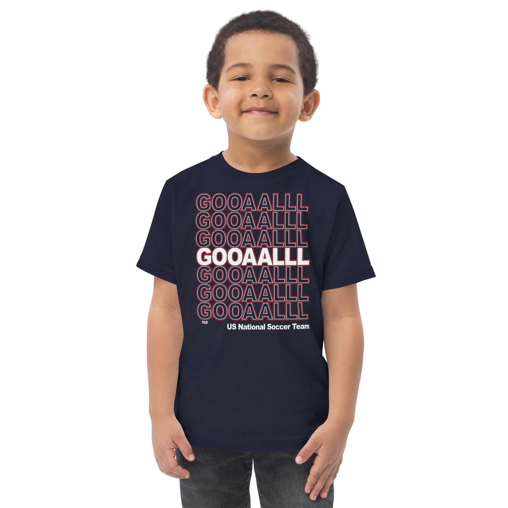 Toddler's Gooaalll Cool Futbol is Life Extra Soft T-Shirt | Cute Soccer Tee On Model | Solid Threads