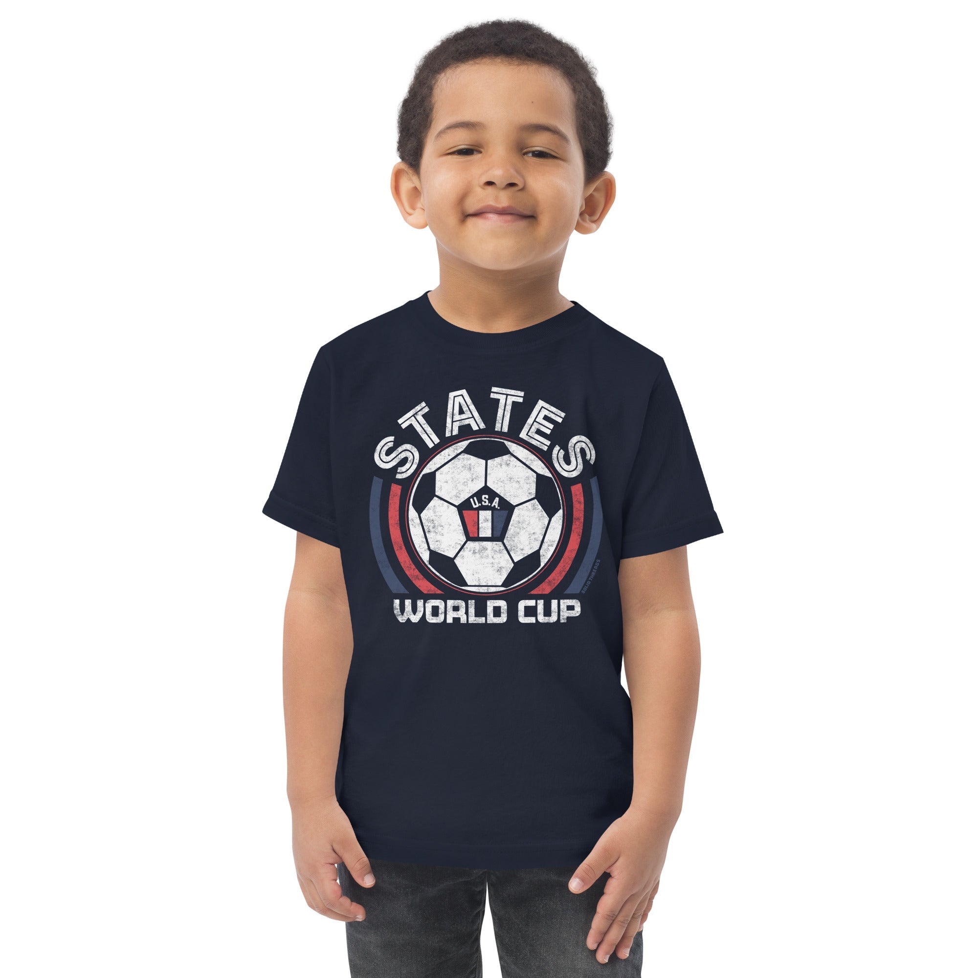 Toddler's US Soccer Team Cool Extra Soft T-Shirt | Retro FIFA World Cup Tee On Model | Solid Threads