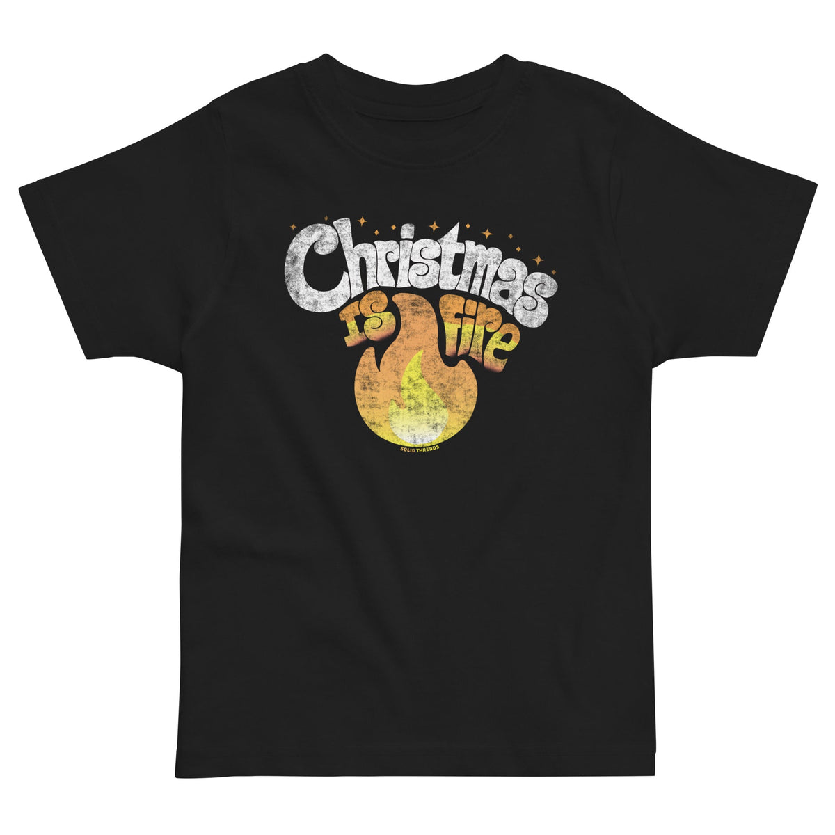 Toddler&#39;s Christmas Is Fire Retro Extra Soft T-Shirt | Funny Holiday Tee | Solid Threads