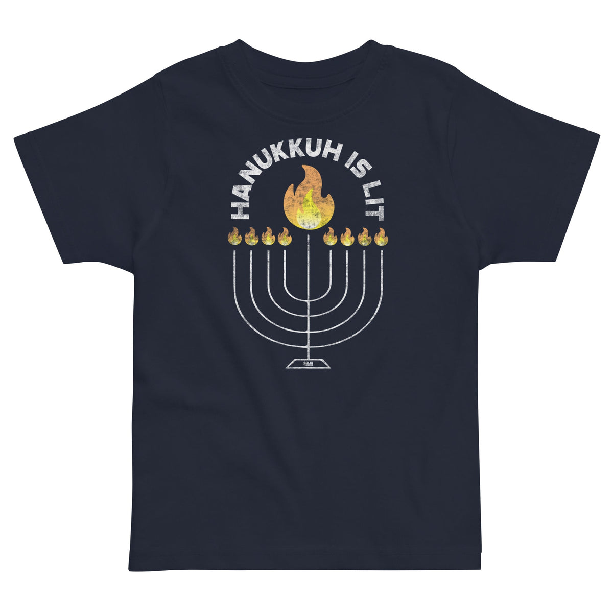 Toddler&#39;s Hanukkah Lit Cool Extra Soft T-Shirt | Retro Jewish Holiday Tee  | Solid Threads