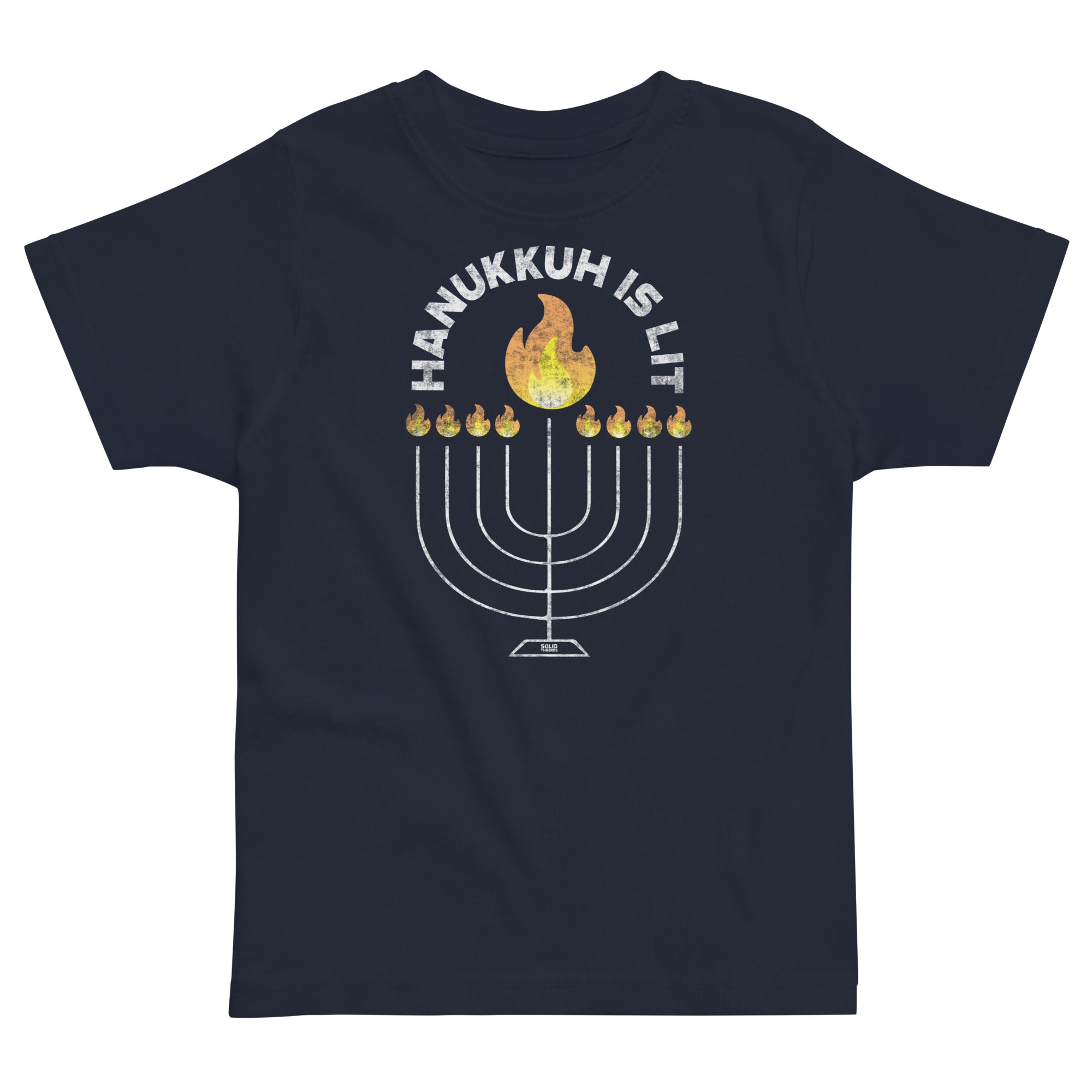 Toddler's Hanukkah Lit Cool Extra Soft T-Shirt | Retro Jewish Holiday Tee  | Solid Threads