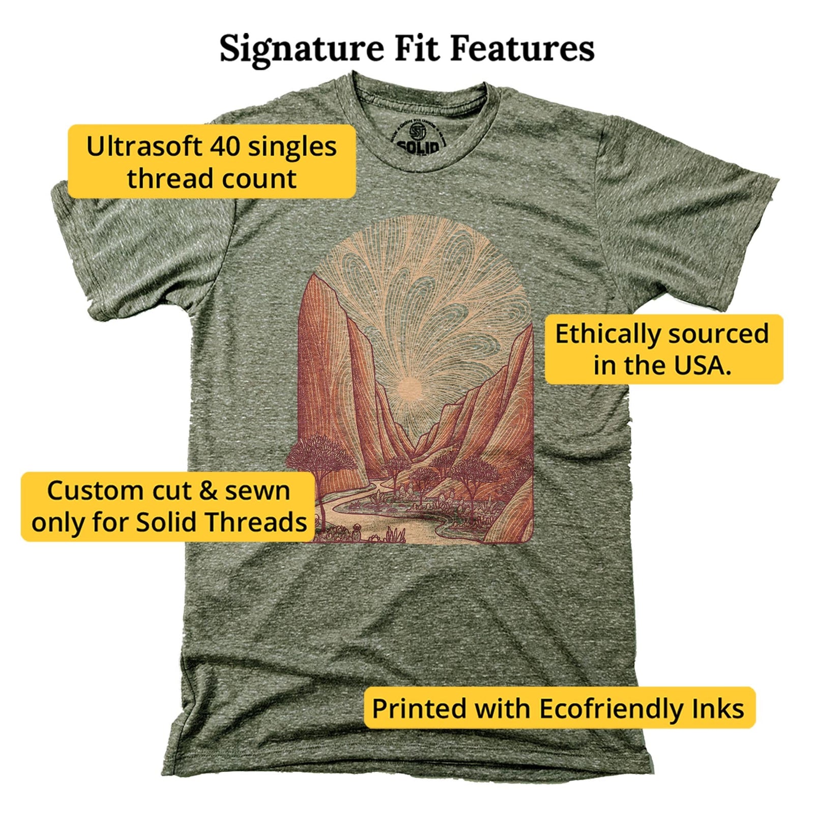 Zion Vintage Signature T-shirt in Triblend Olive - Fit Attributes