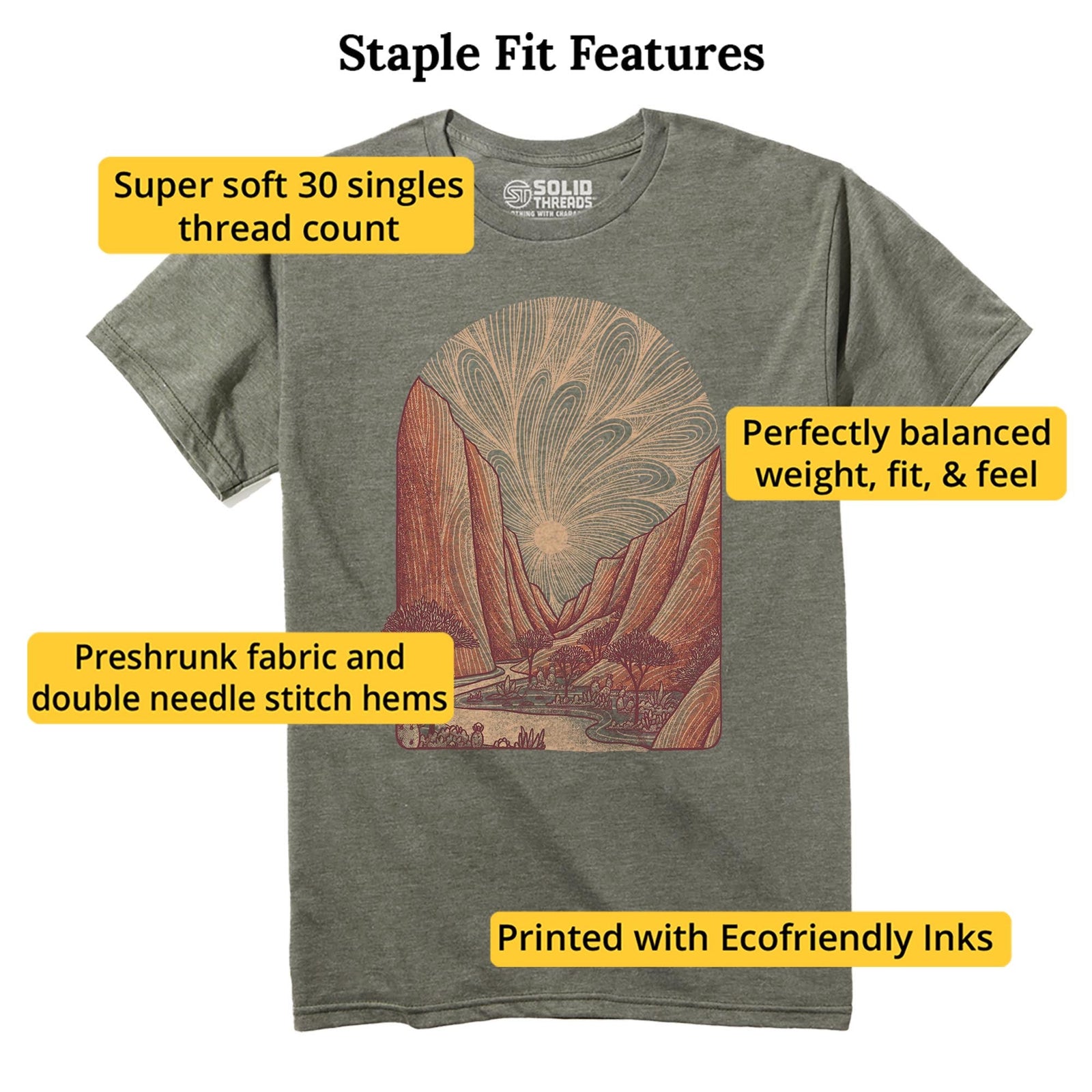 Zion Vintage Staple T-shirt in Olive Heather - Fit Attributes