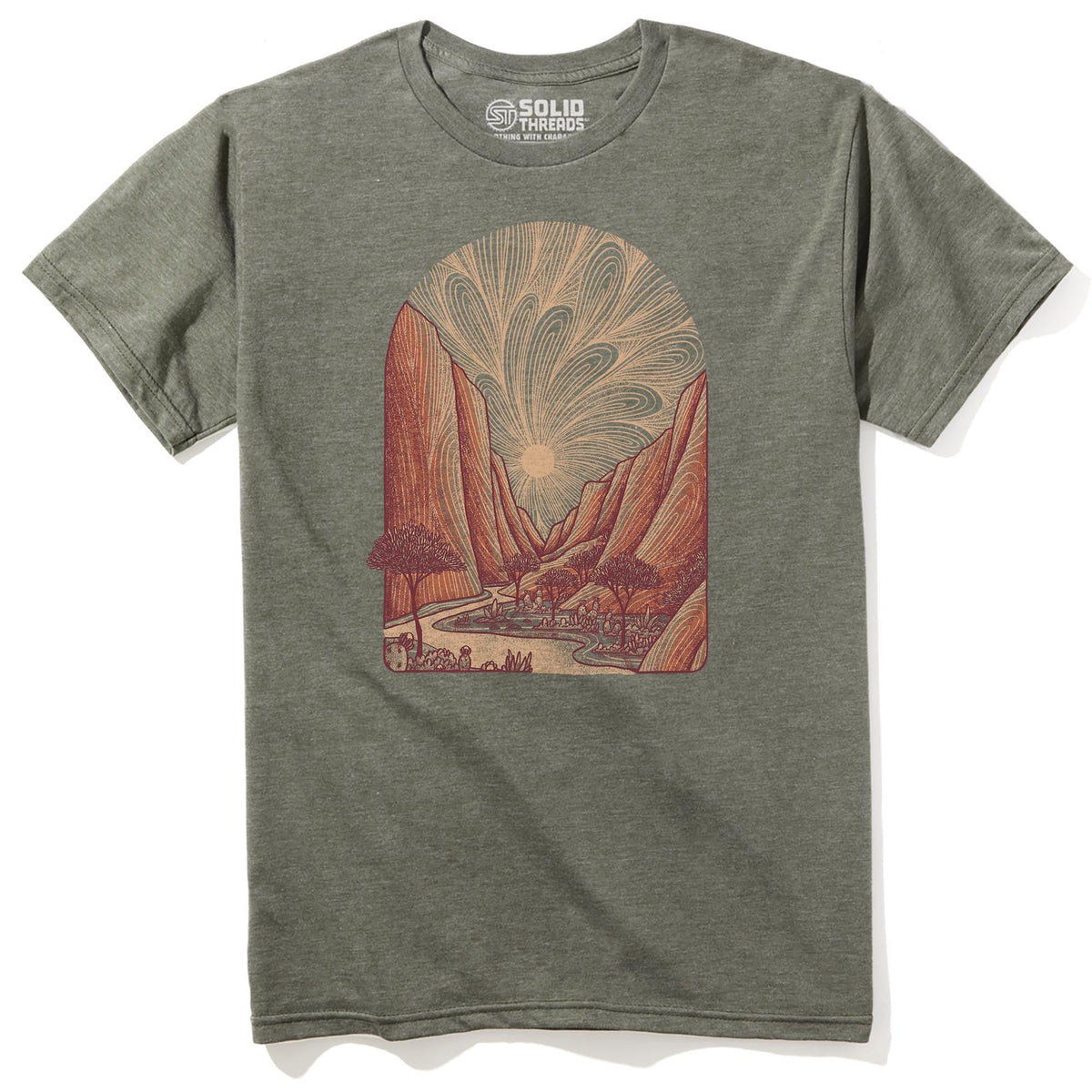 Zion Vintage Staple T-shirt in Olive Heather - Front View