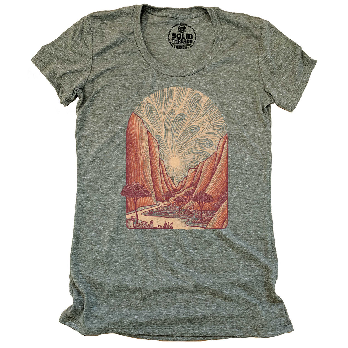 Women&#39;s Zion Vintage Inspired Scoopneck T-Shirt | Retro National Park Graphic Tee | Solid Threads