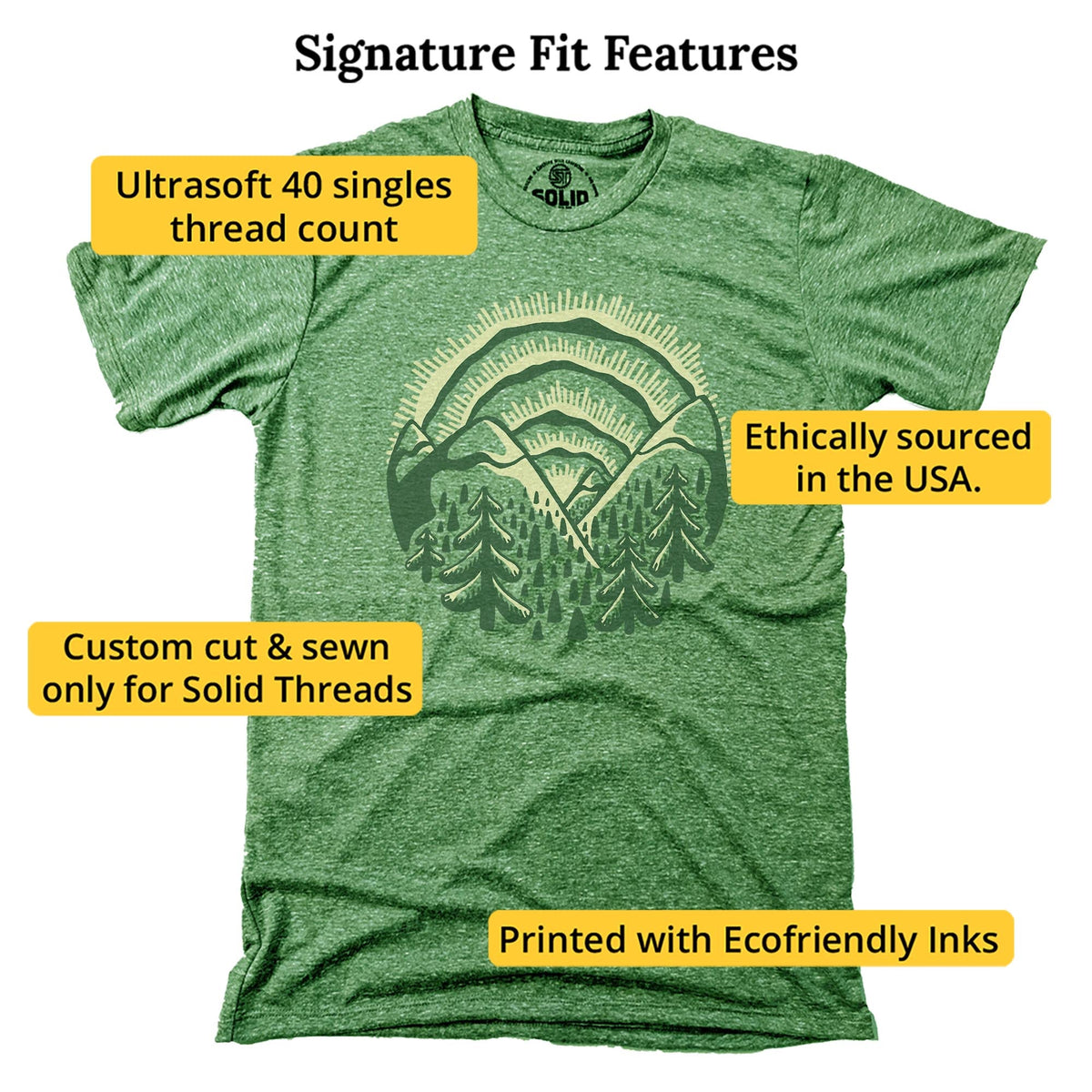 Sunset Mountains Vintage Signature T-shirt in Triblend Kelly - Fit Attributes