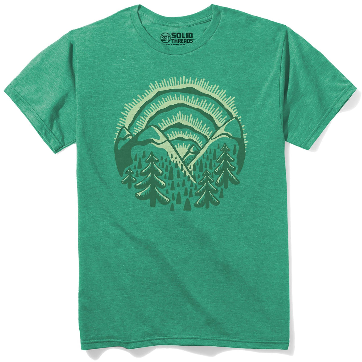 Sunset Mountains Vintage Staple T-shirt in Kelly Heather - Front View