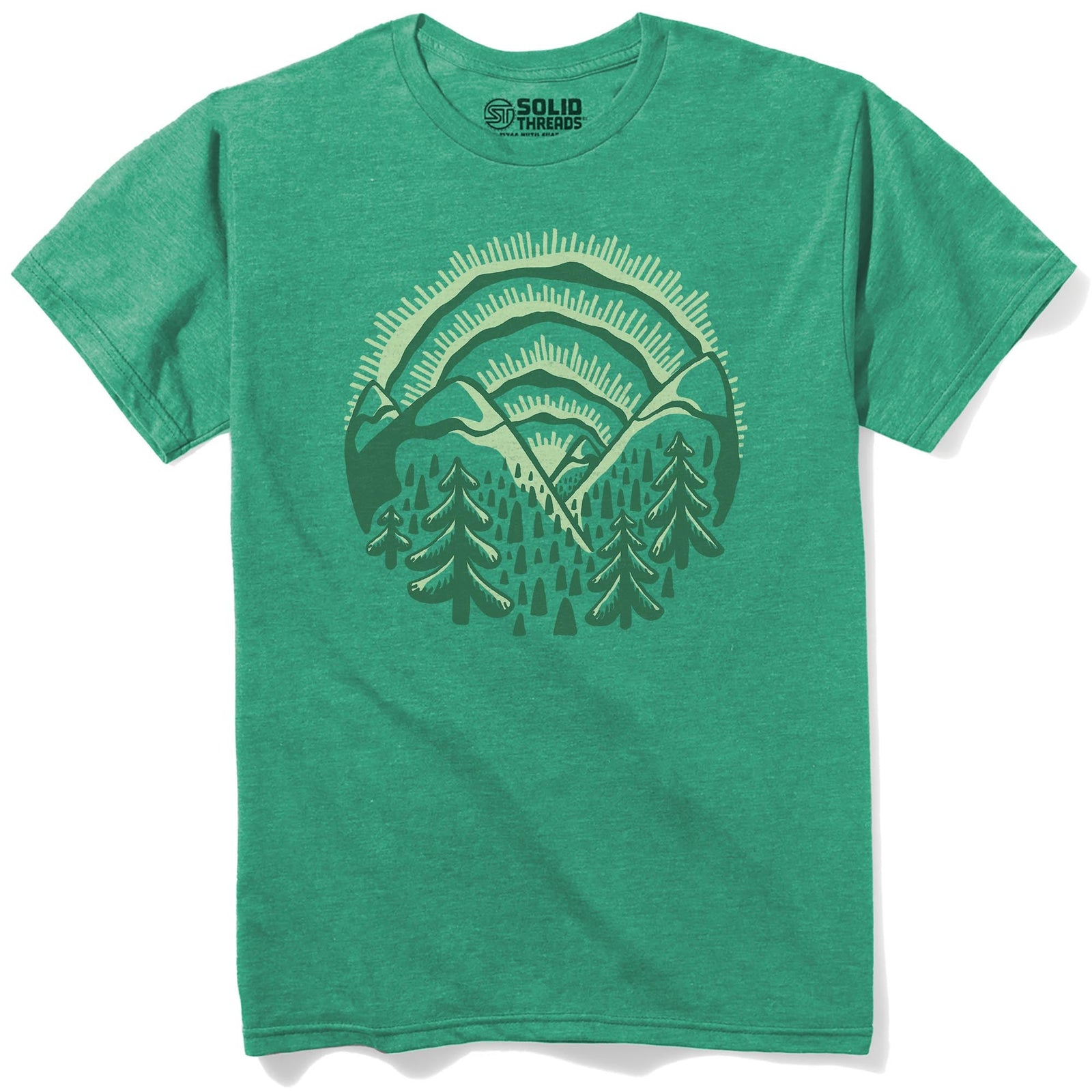 Sunset Mountains Vintage Staple T-shirt in Kelly Heather - Front View