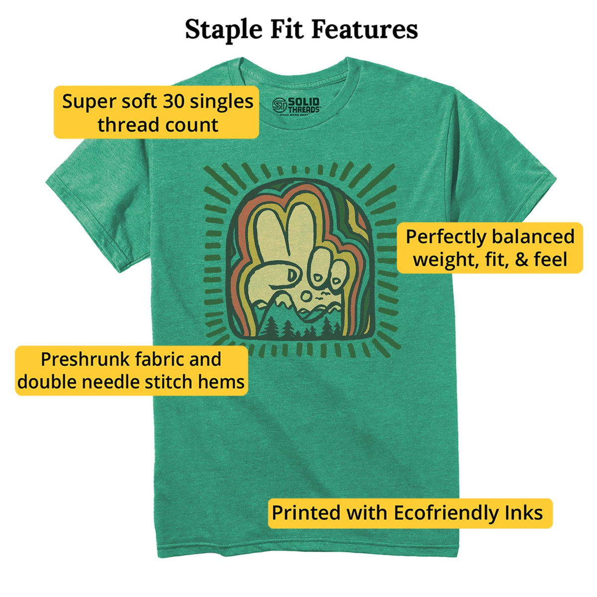 Peace Mountains Vintage Staple T-shirt in Kelly Heather - Fit Attributes