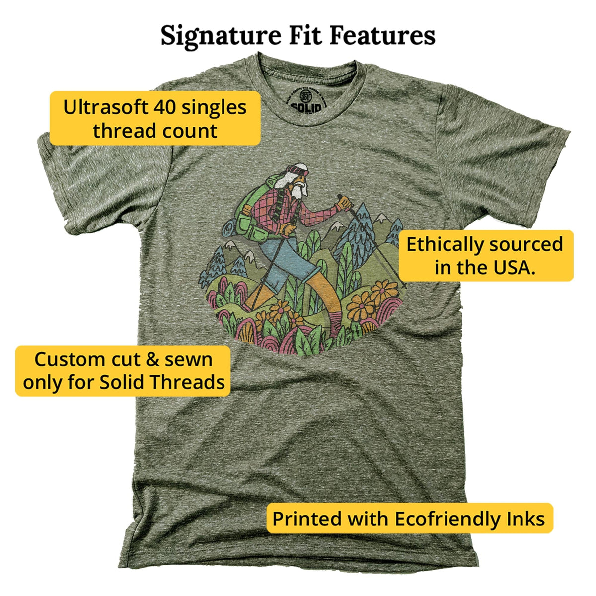 Wise Hiker Vintage Signature T-shirt in Triblend Olive - Fit Attributes