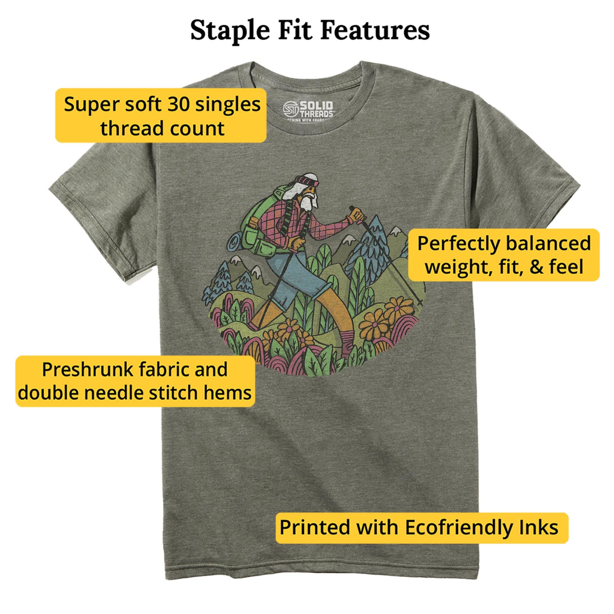 Wise Hiker Vintage Staple T-shirt in Olive Heather - Fit Attributes