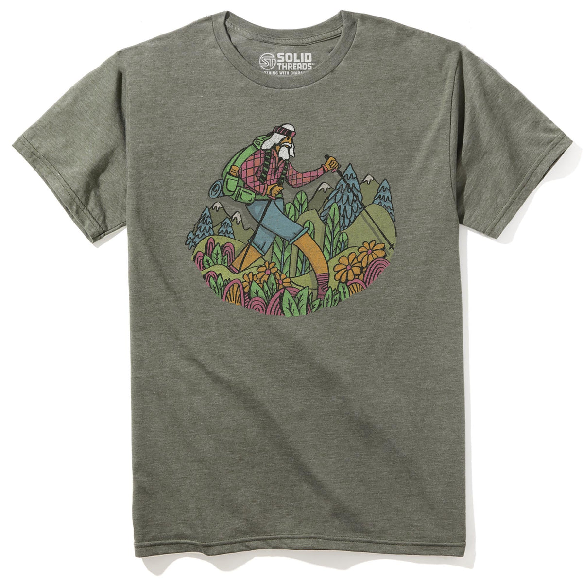 Wise Hiker Vintage Staple T-shirt in Olive Heather - Front View