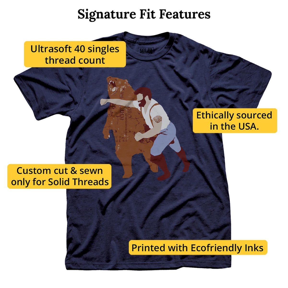 Bear Punch Funny Signature T-shirt in Navy - Fit Attributes