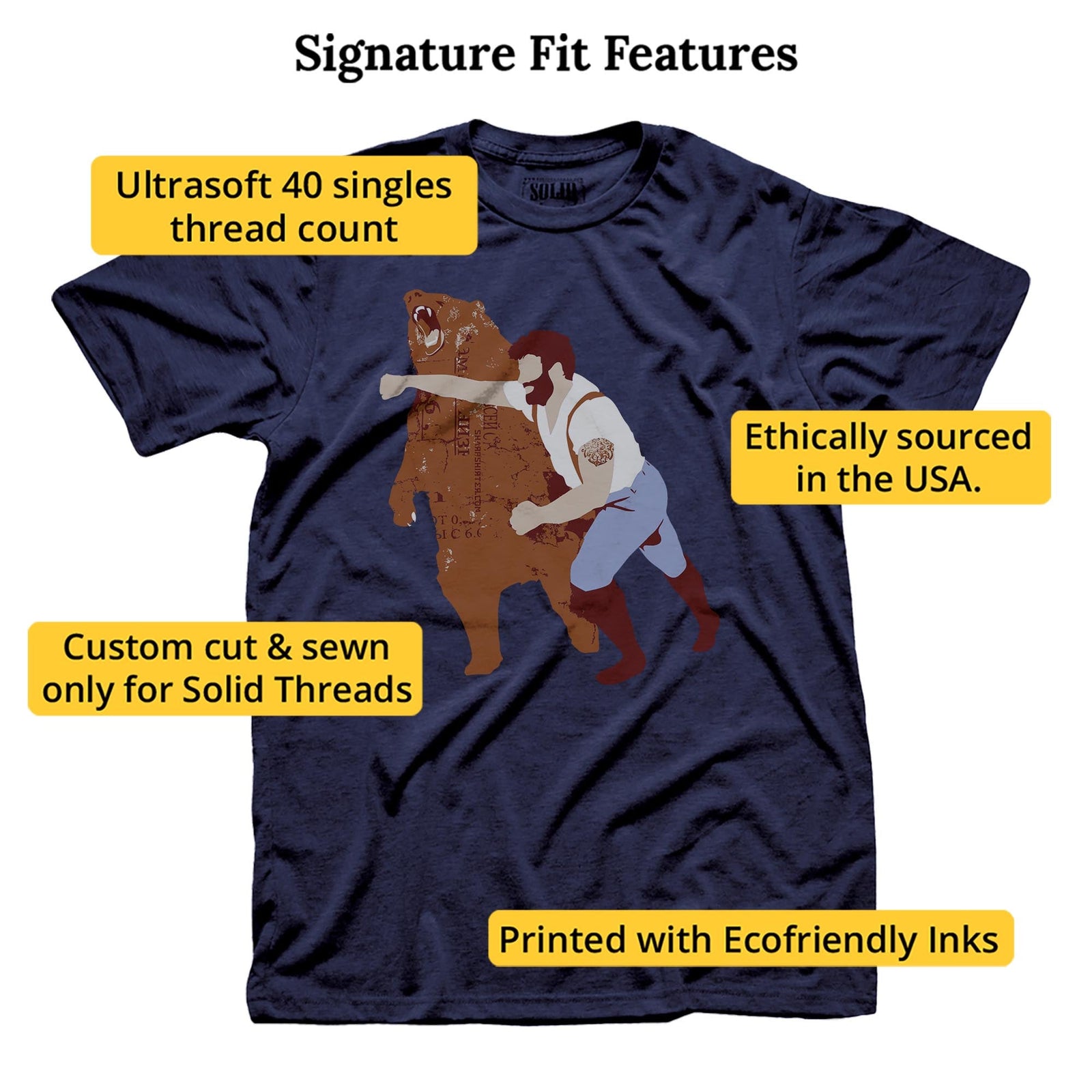 Bear Punch Funny Signature T-shirt in Navy - Fit Attributes