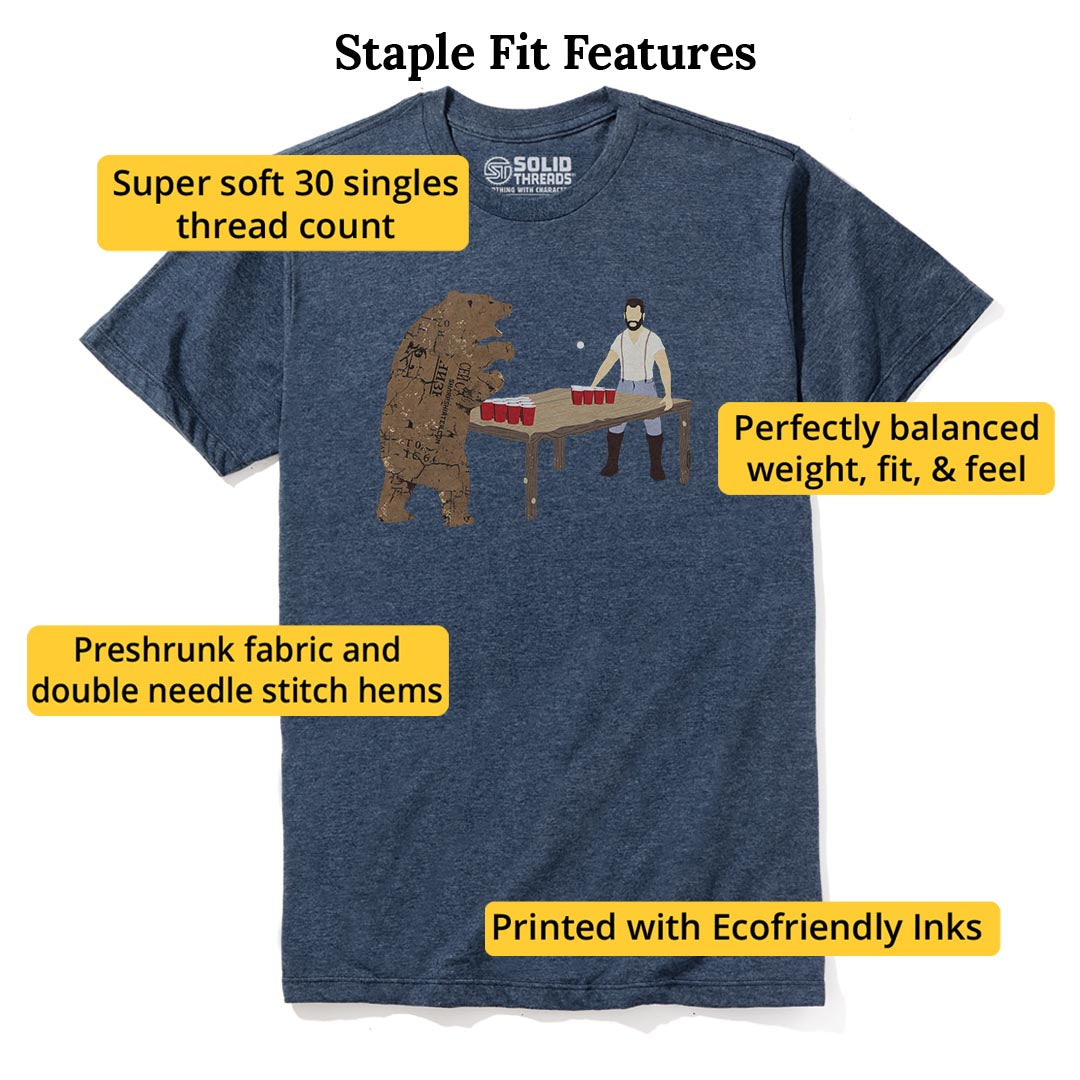 Bear Pong Funny Staple T-shirt in Navy Heather - Fit Attributes