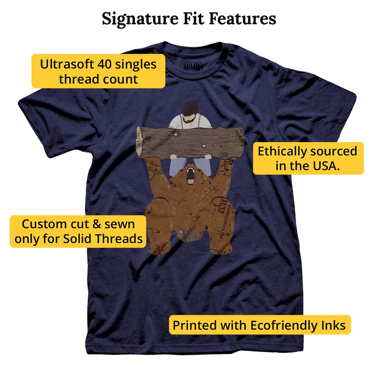 Bear Spotting Funny Signature T-shirt in Navy - Fit Attributes