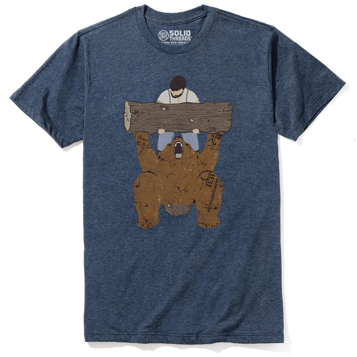 Bear Spotting Funny Staple T-shirt in Navy Heather - Front View