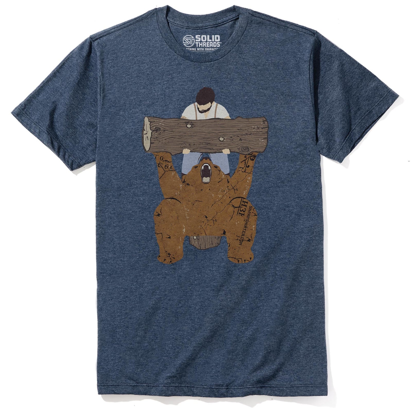 Bear Spotting Funny Staple T-shirt in Navy Heather - Front View