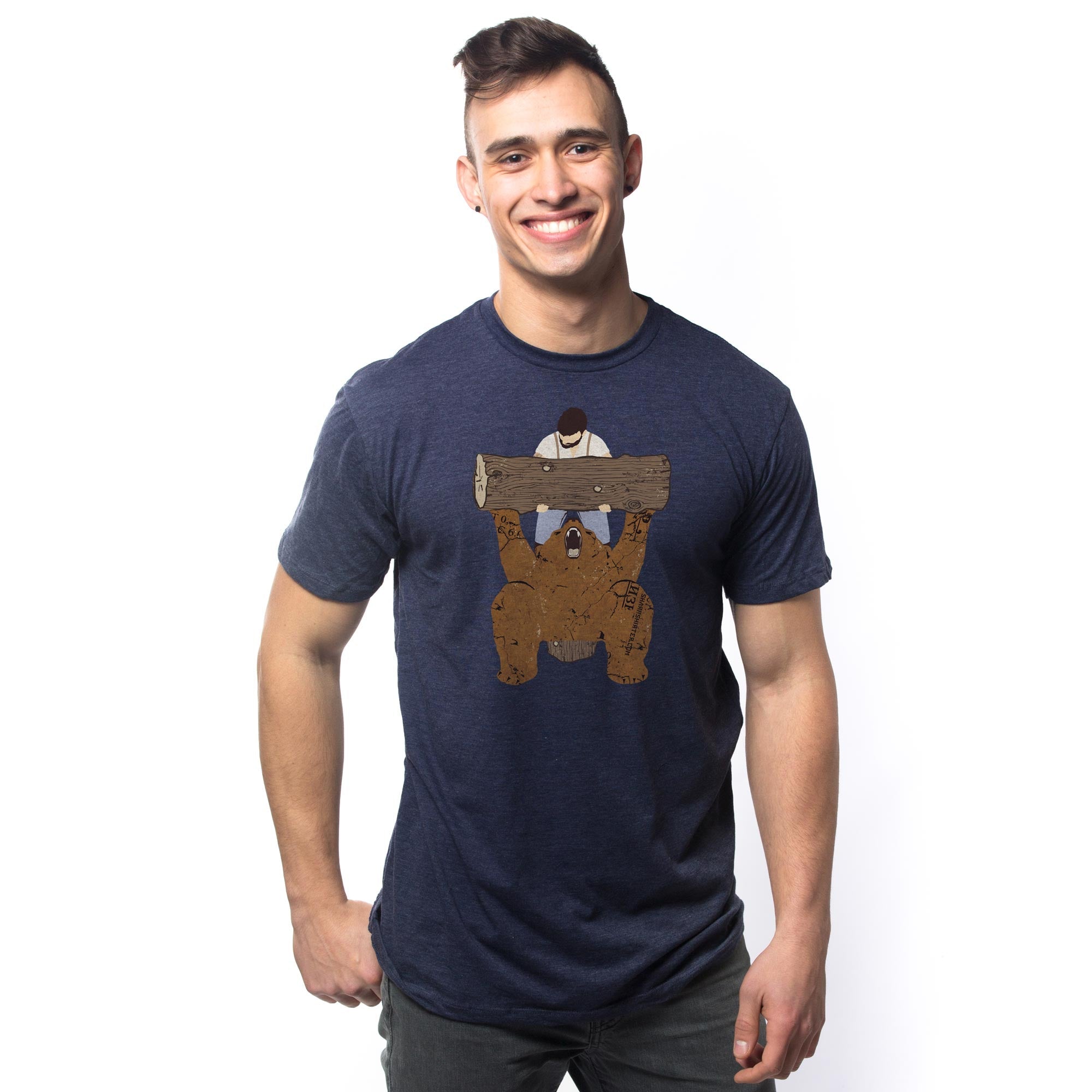 Men's Bear-Spotting Funny Graphic T-Shirt | Cool Animal Gym  Tee on Model | Solid Threads