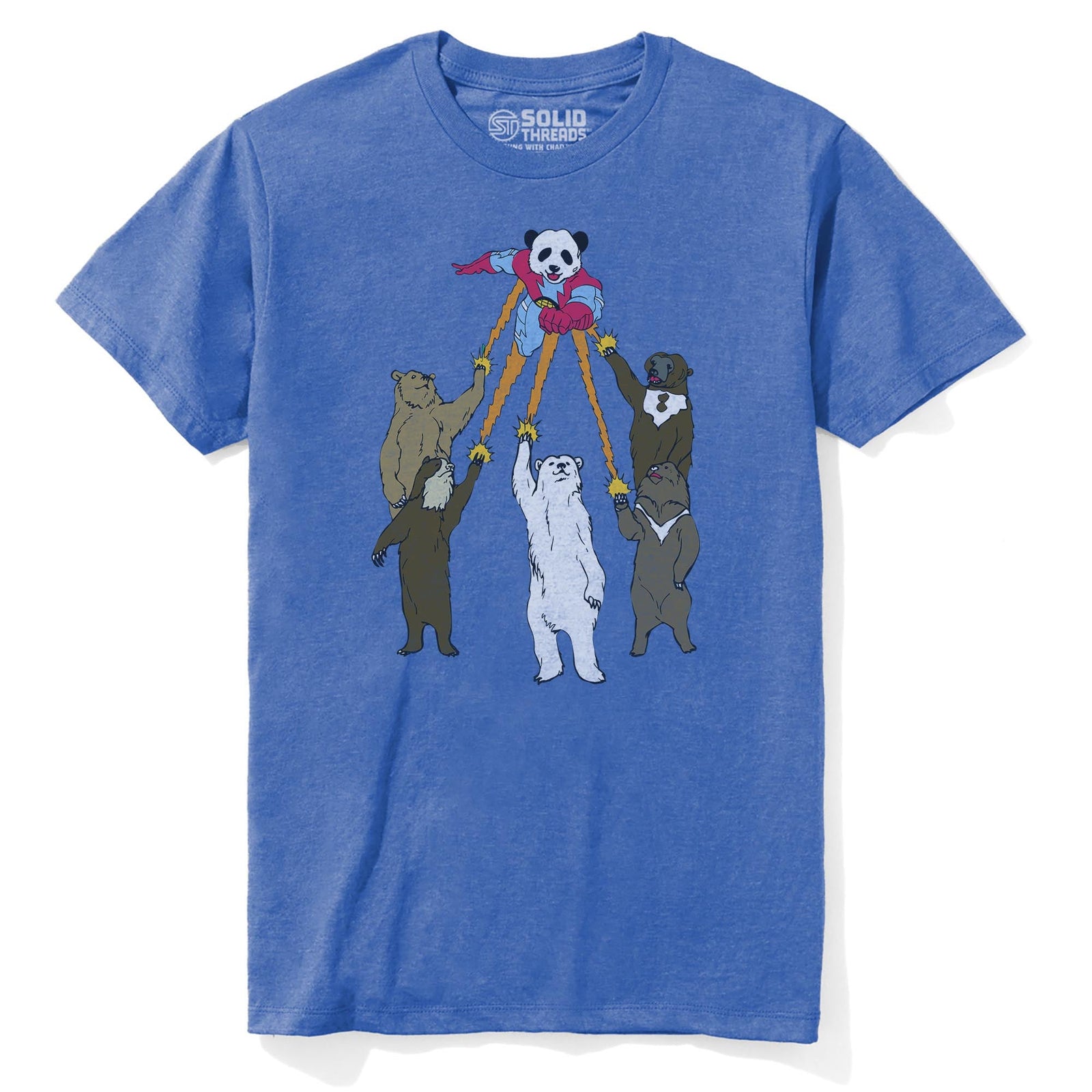 Captain Panda Funny Staple T-shirt in Royal Heather - Front View