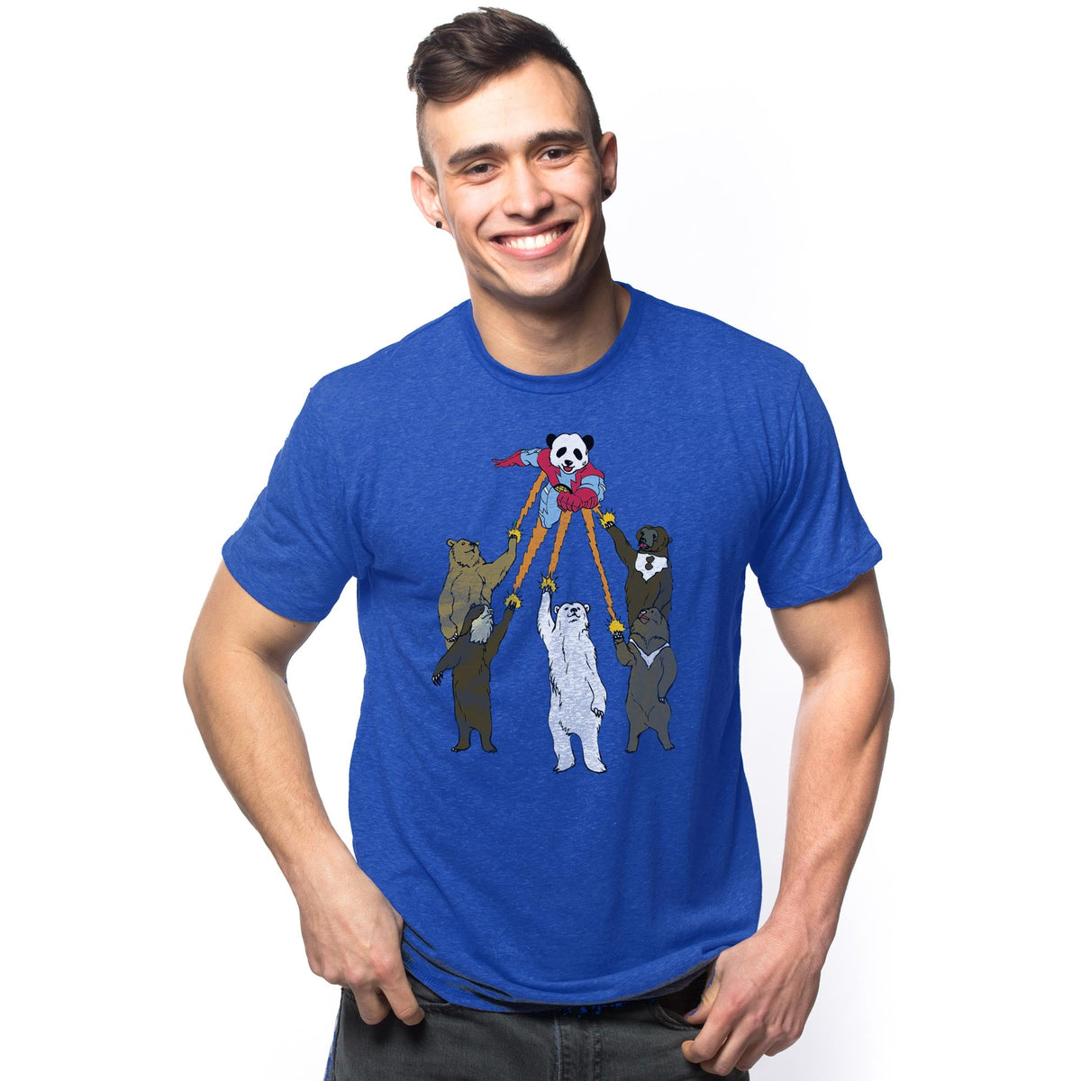 Men's Captain-Panda Funny Graphic T-Shirt | Cool Bear Superhero  Tee on Model | Solid Threads