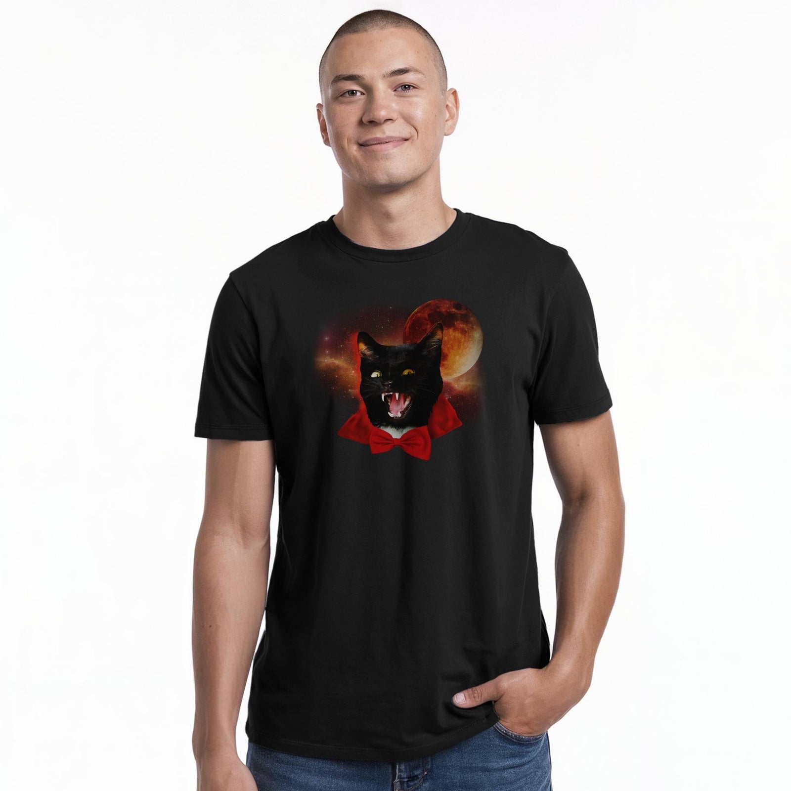 Catula Funny Staple T-shirt in Black On Model - Front View