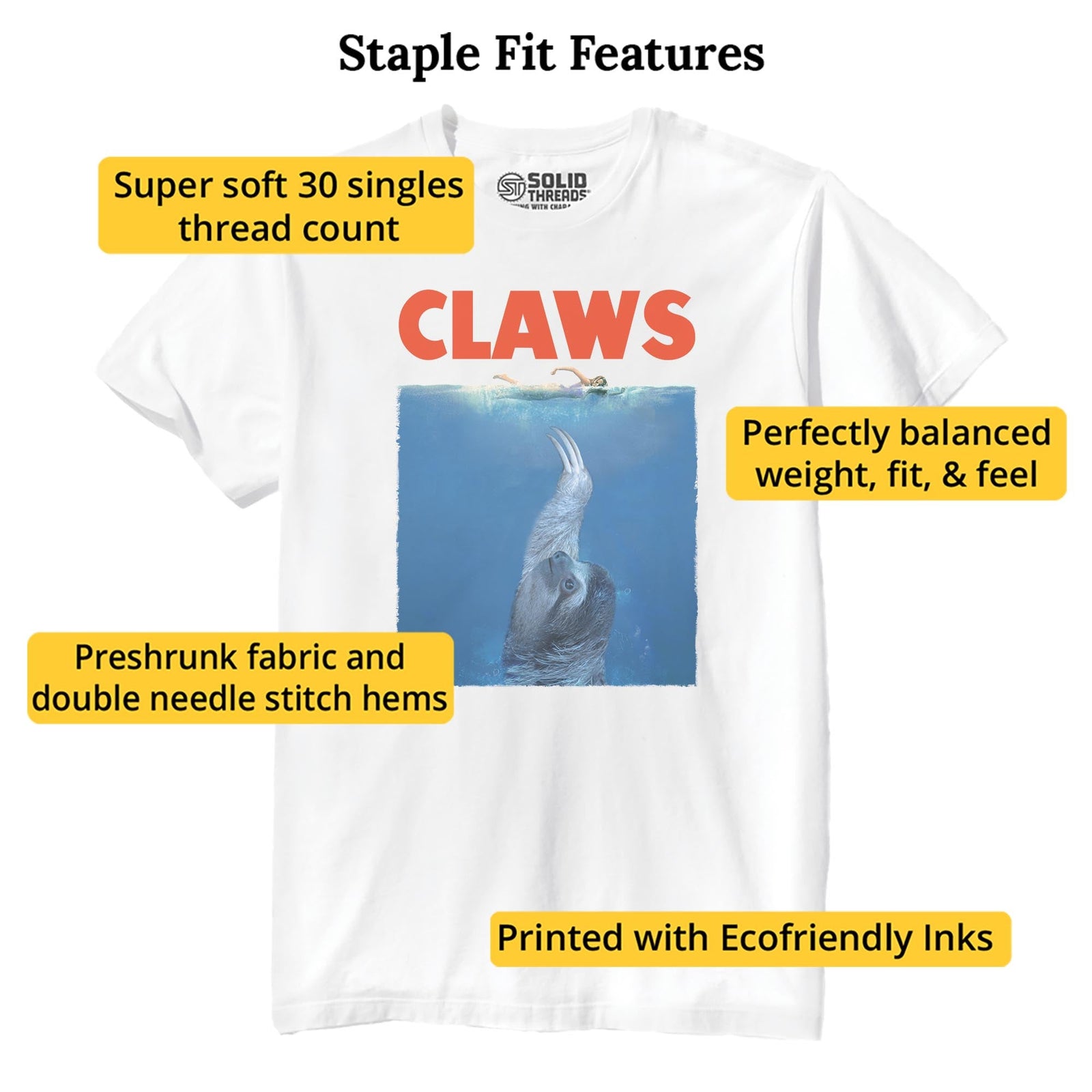 Claws Funny Staple T-shirt in White - Fit Attributes