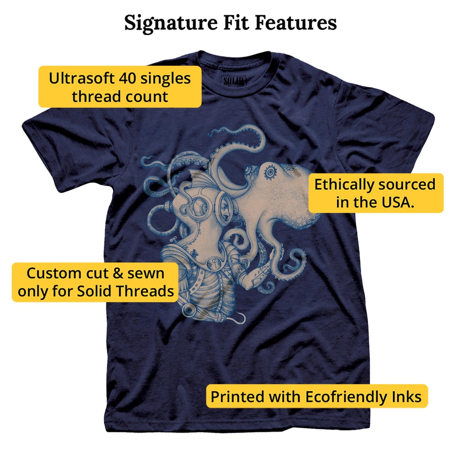 Deep Sea Discovery Artistic Signature T-shirt in Navy - Fit Attributes