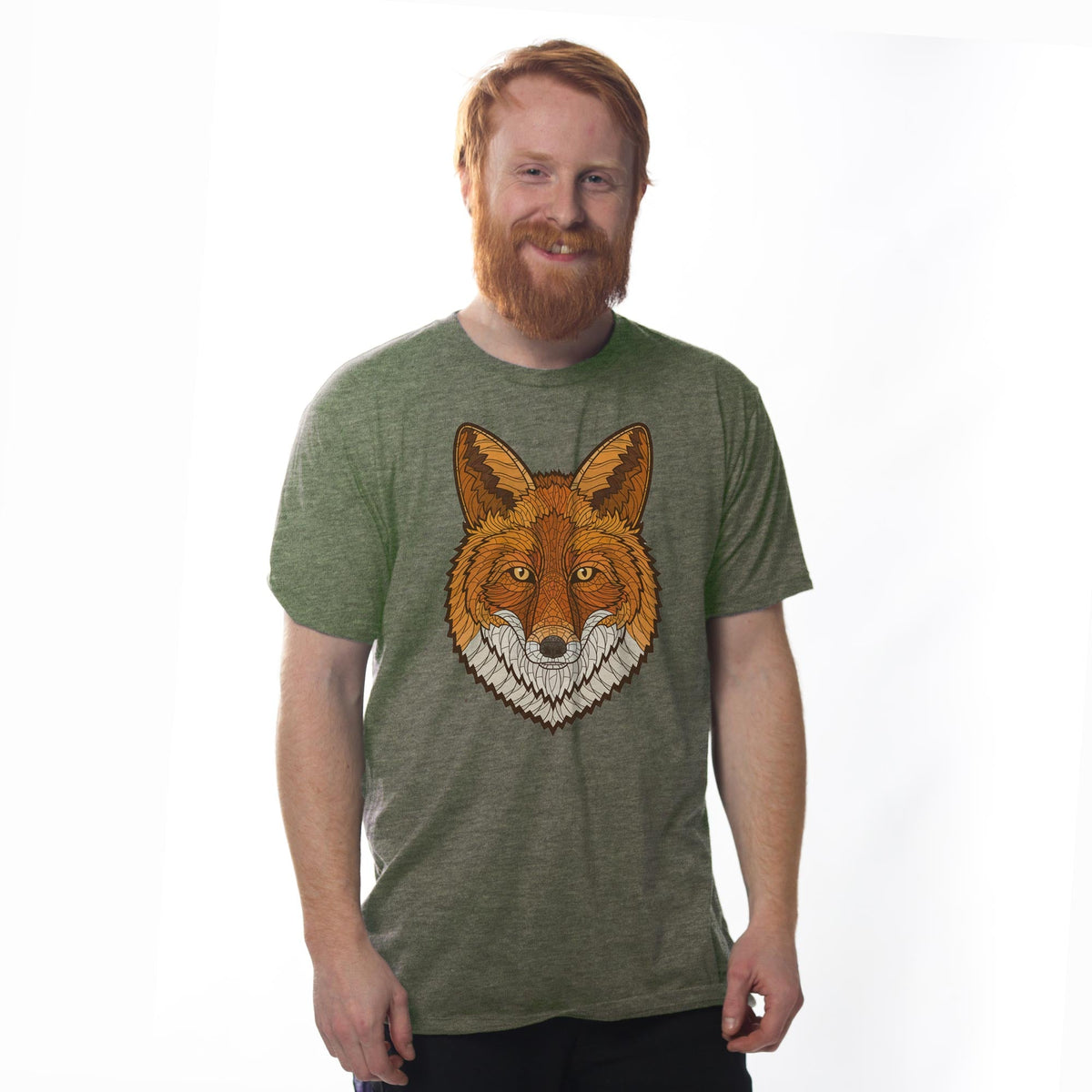 Men's Geometric-Fox Artistic Graphic T-Shirt | Cool Animal Nature  Tee on Model | Solid Threads
