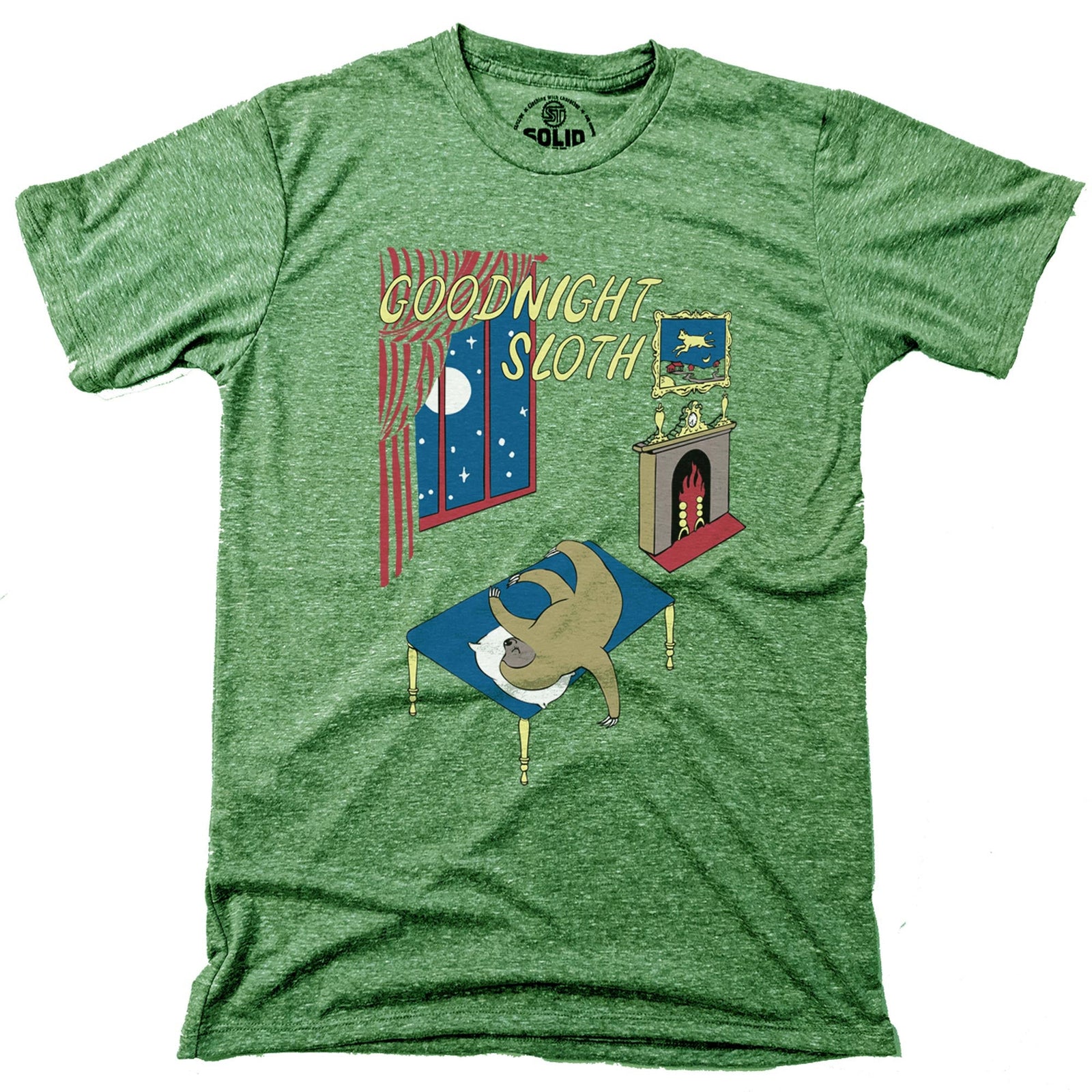 Men's Goodnight-Sloth Funny Graphic T-Shirt | Cool Sleep Moon  Tee | Solid Threads
