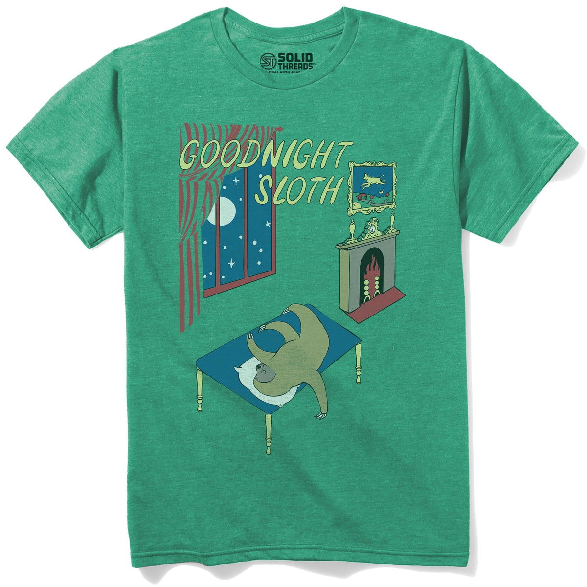 Goodnight Sloth Funny Staple T-shirt in Kelly Heather - Front View