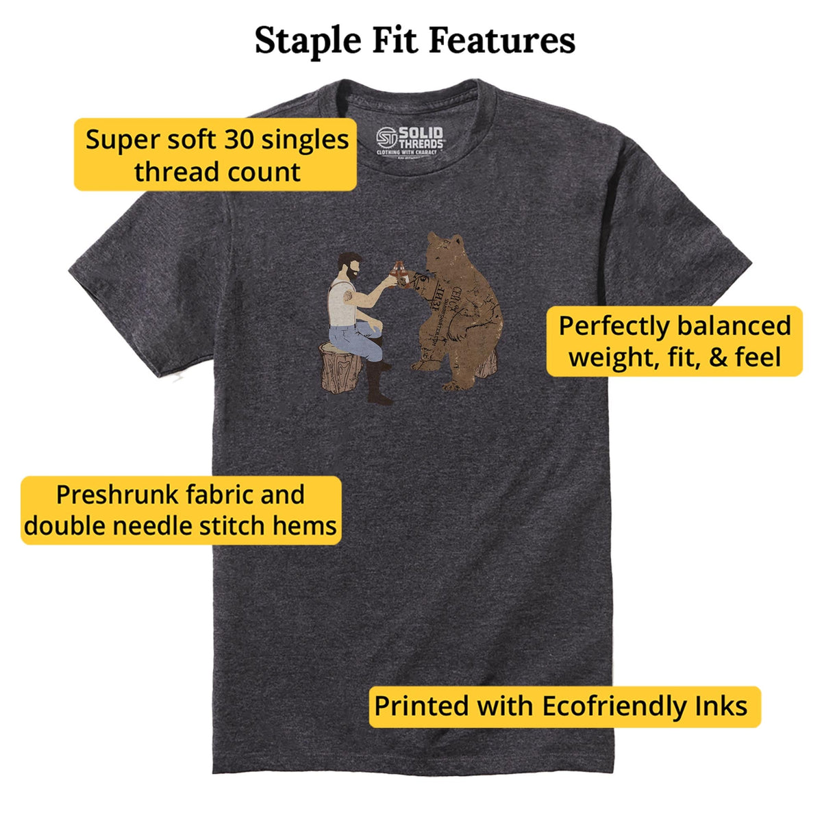Having A Bear Funny Staple T-shirt in Charcoal Heather - Fit Attributes