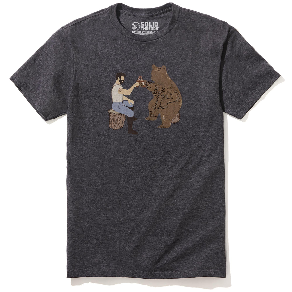 Having A Bear Funny Staple T-shirt in Charcoal Heather - Front View