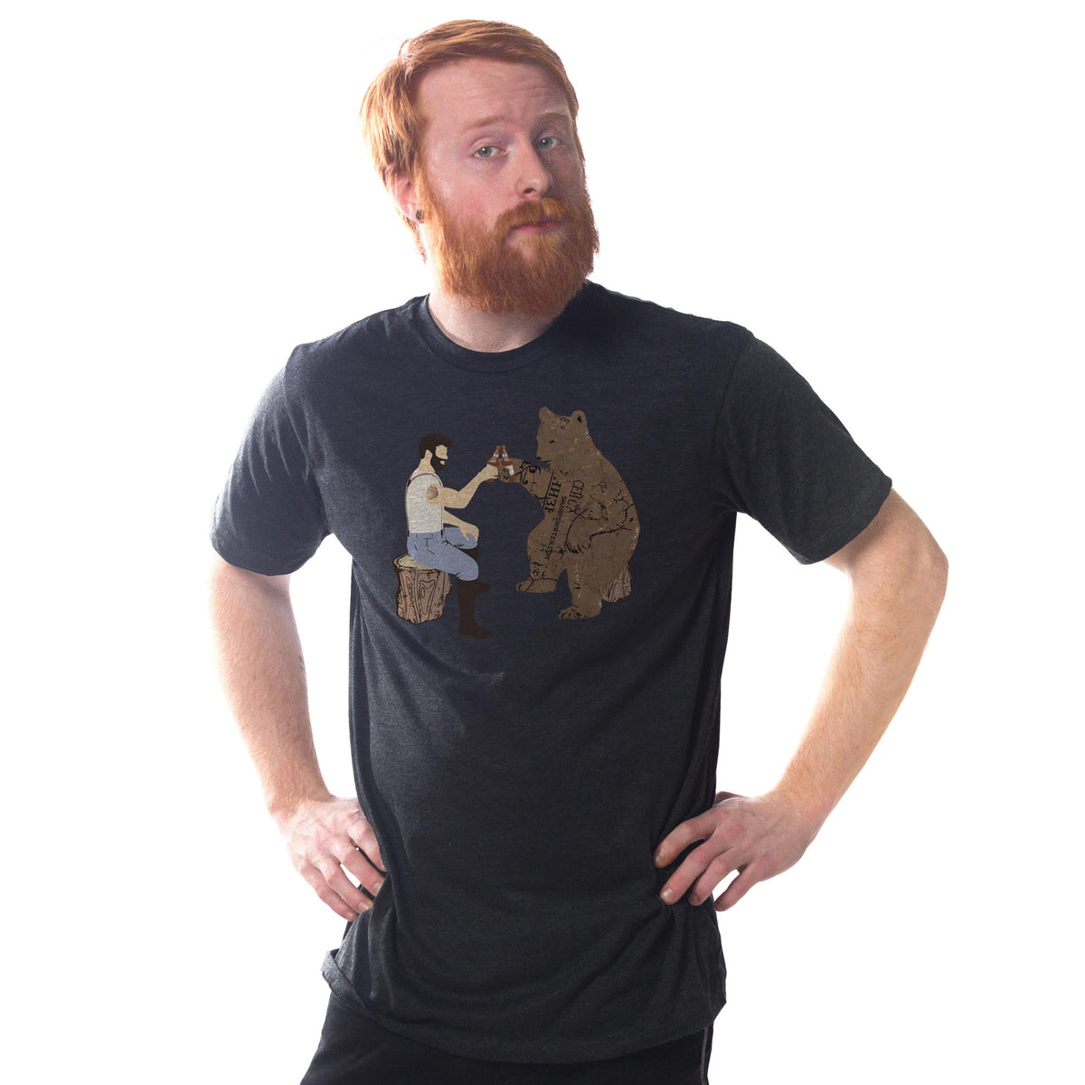 Men's Having-A-Bear Funny Graphic T-Shirt | Cool Beer Drinking  Tee on Model | Solid Threads