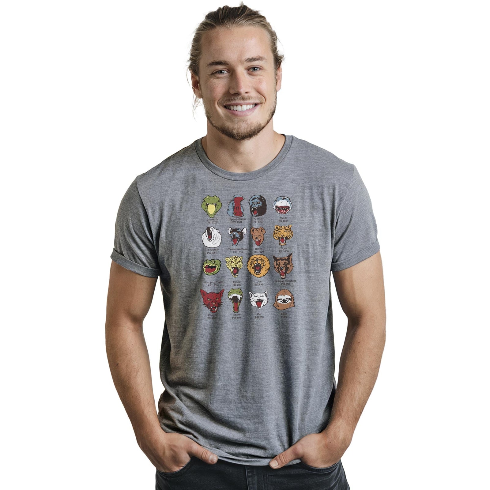 Know Your Chomps Cool Staple T-shirt in Ash Heather On Model - Front View
