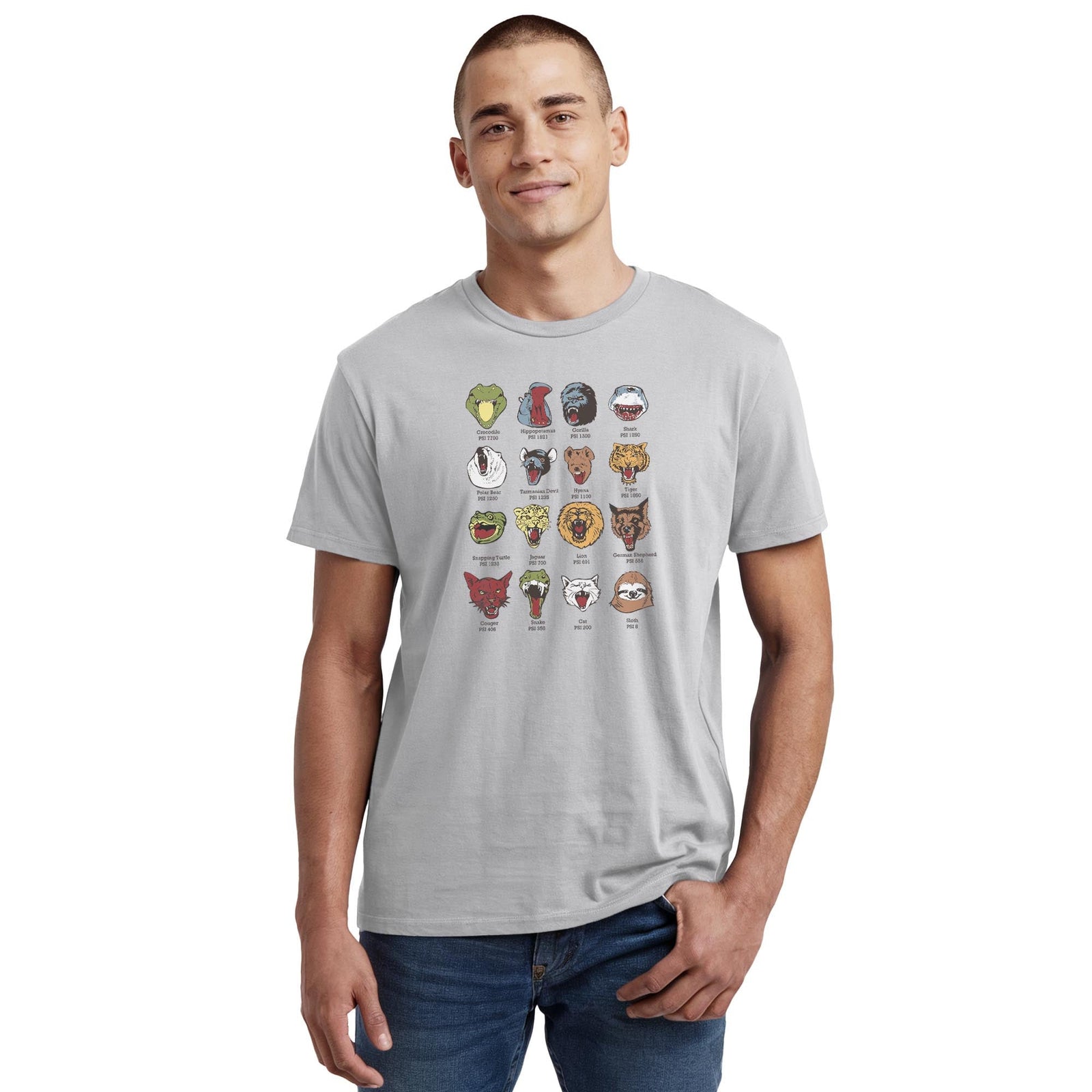 Know Your Chomps Cool Staple T-shirt in Silver On Model - Front View