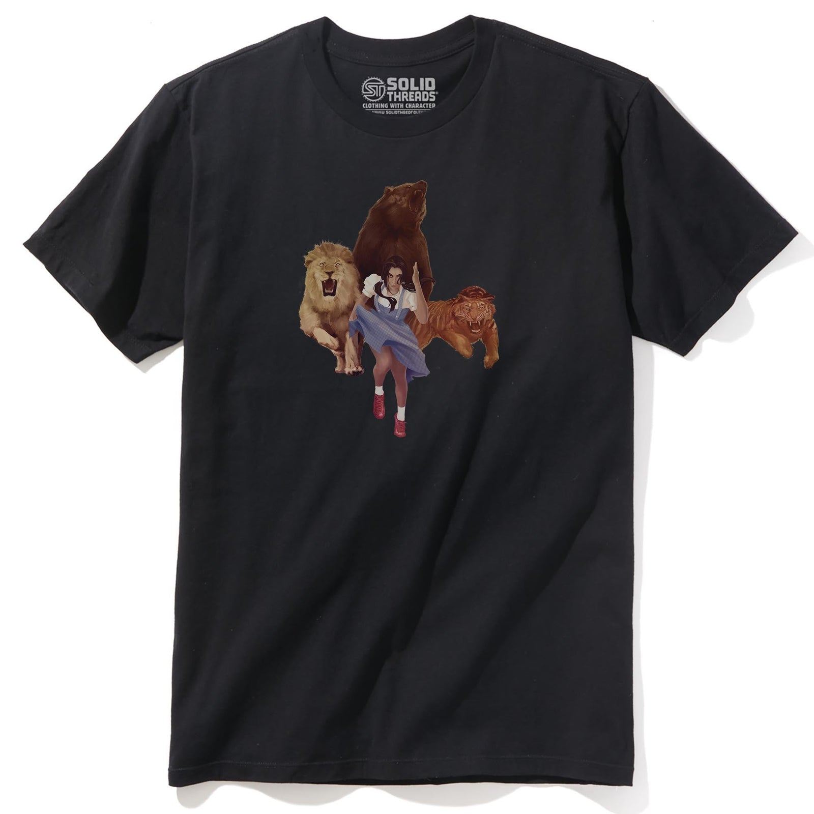 Lions Tigers Bears Funny Staple T-shirt in Black - Front View