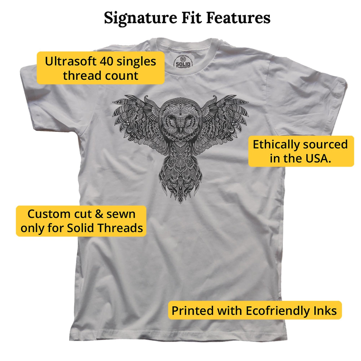 Majestic Owl Artistic Signature T-shirt in Silver - Fit Attributes