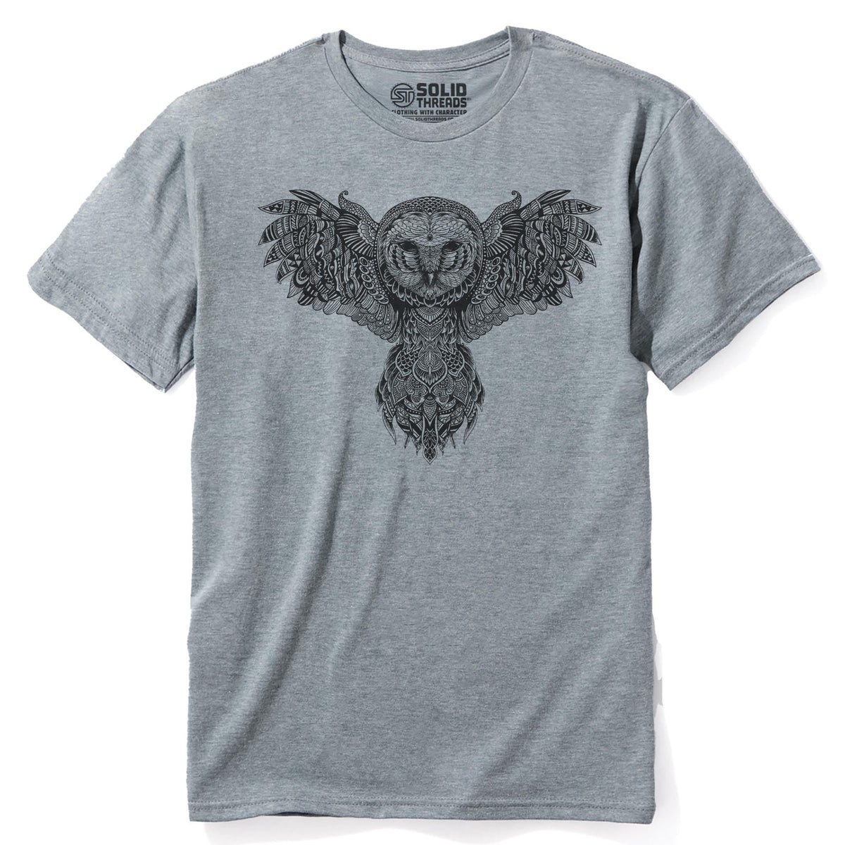 Majestic Owl Artistic Staple T-shirt in Ash Heather - Front View
