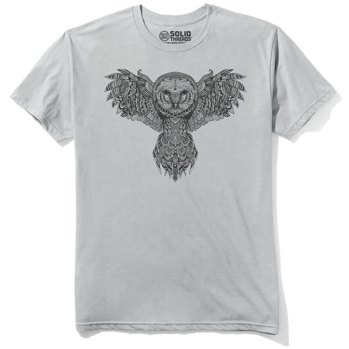 Majestic Owl Artistic Staple T-shirt in Silver - Front View