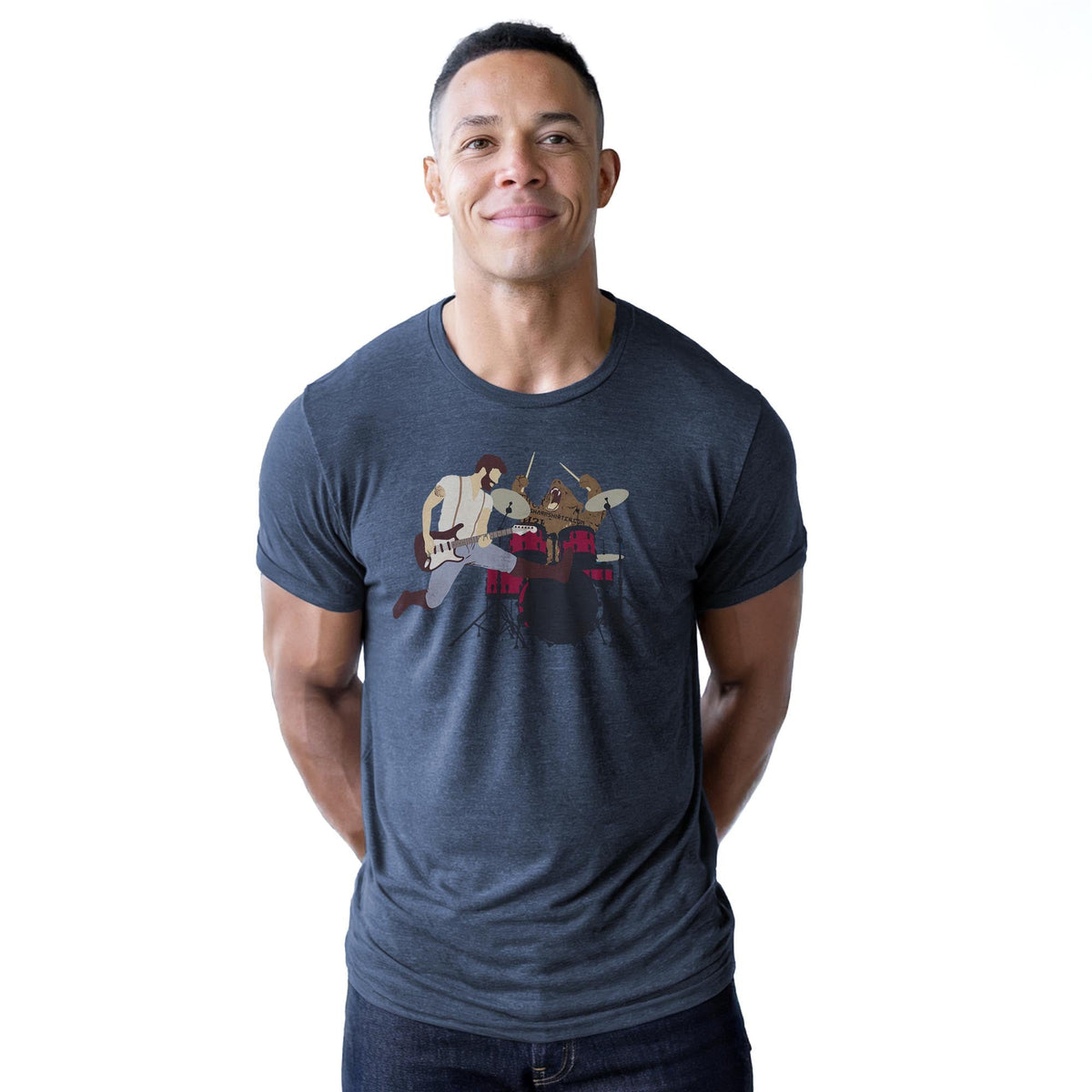 Rock Stars Cool Staple T-shirt in Navy Heather On Model - Front View