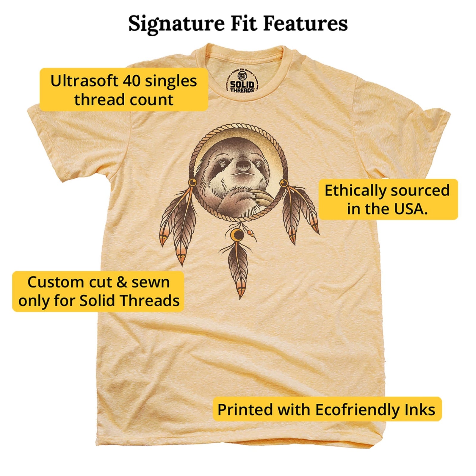 Spirit Sloth Funny Signature T-shirt in Triblend Gold - Fit Attributes