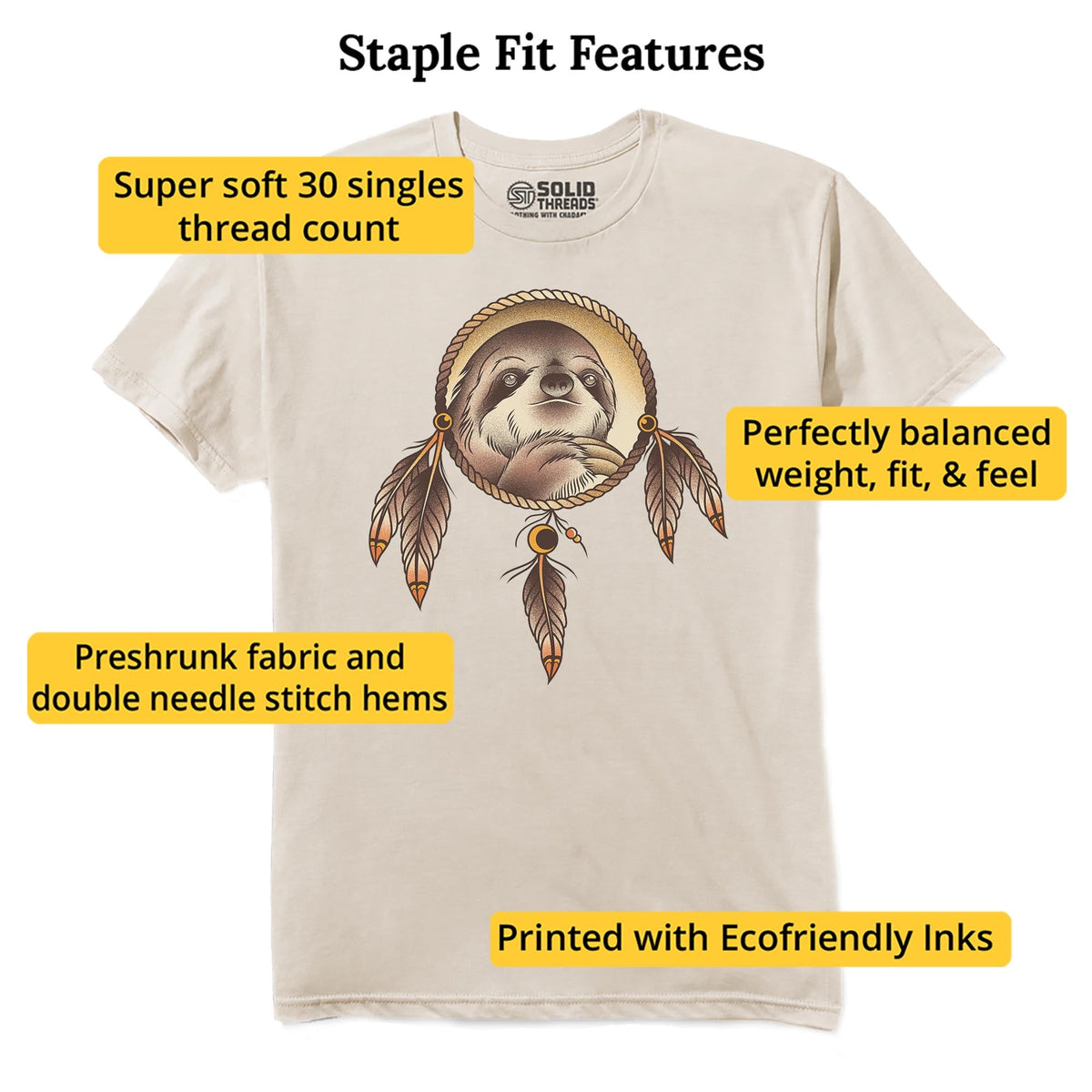 Spirit Sloth Funny Staple T-shirt in Natural - Fit Attributes