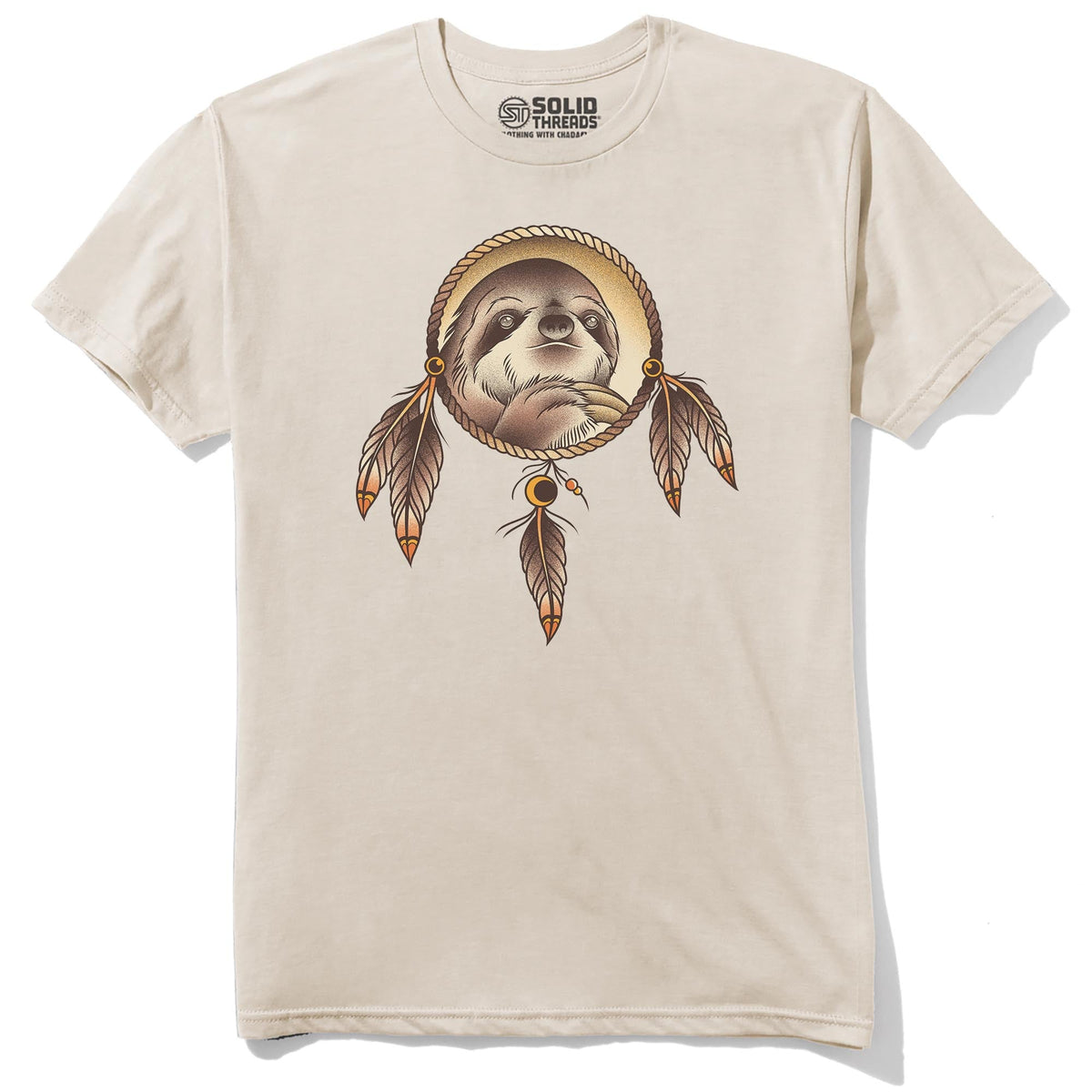 Spirit Sloth Funny Staple T-shirt in Natural - Front View