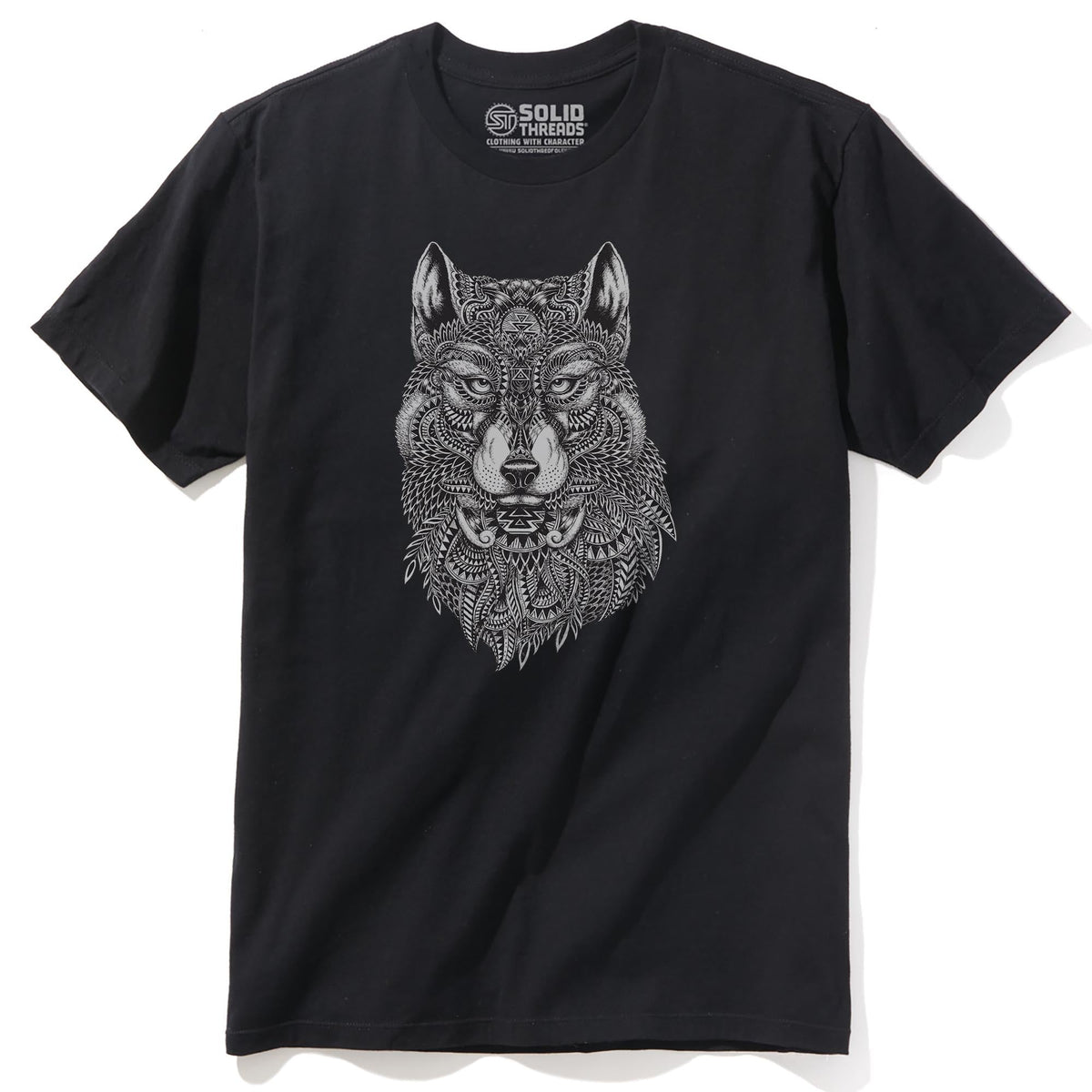 Tribal Wolf Artistic Staple T-shirt in Black - Front View