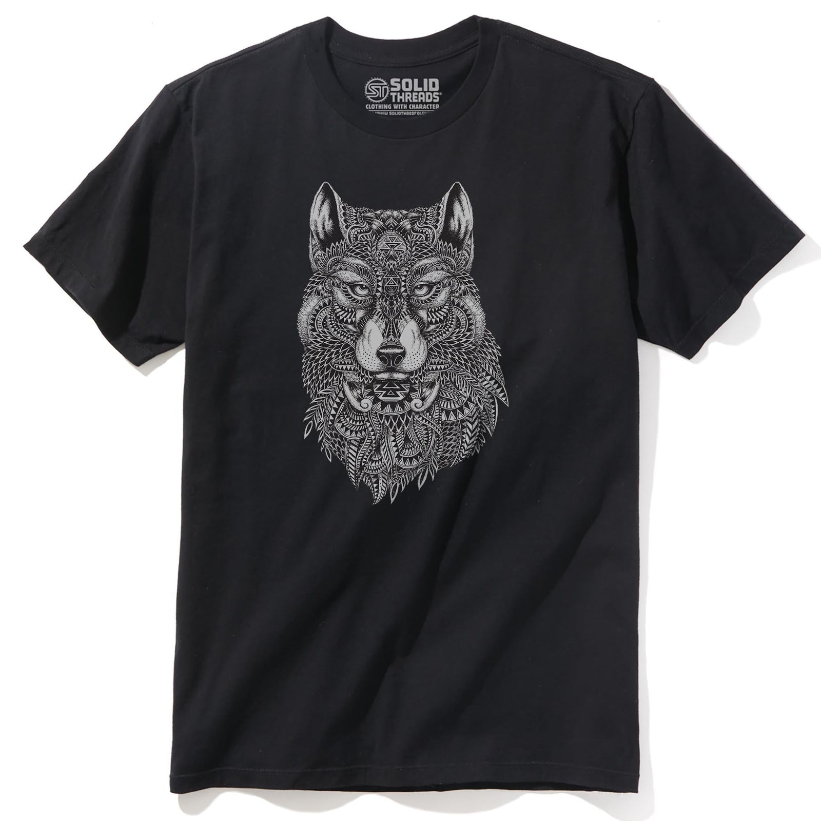 Tribal Wolf Artistic Staple T-shirt in Black - Front View