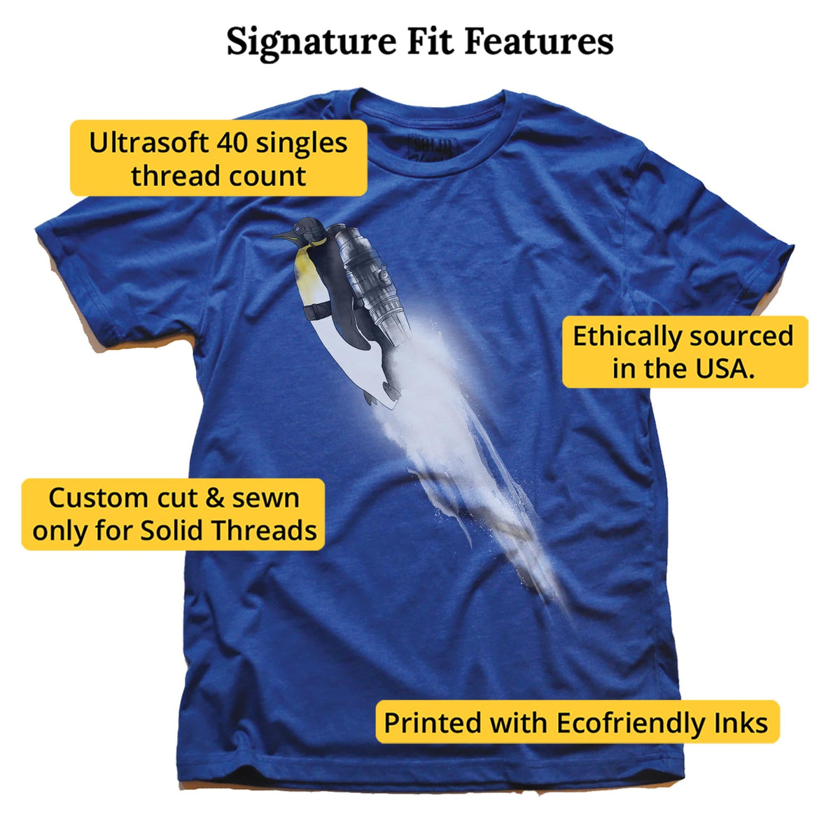 Wingless Migration Funny Signature T-shirt in Royal - Fit Attributes