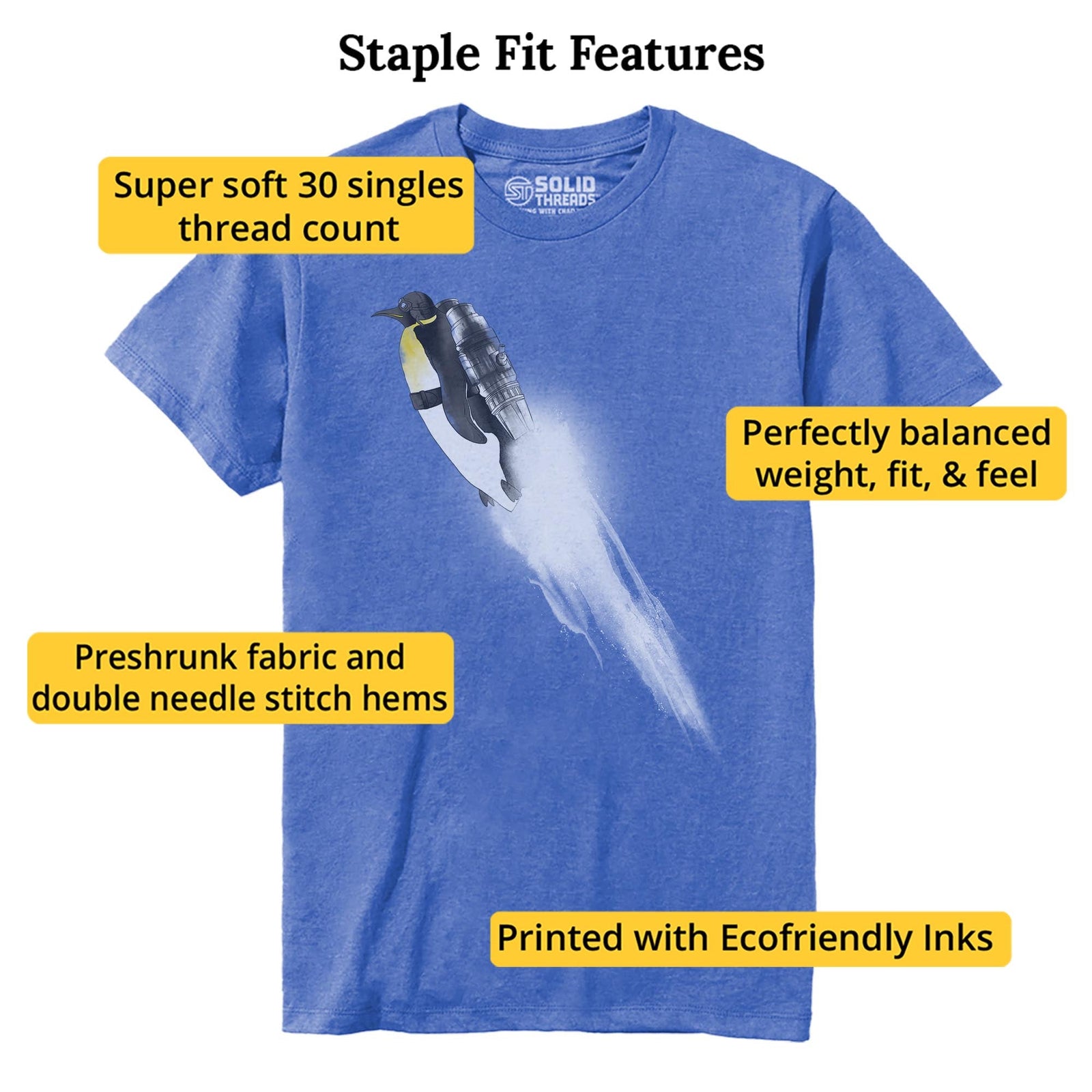 Wingless Migration Funny Staple T-shirt in Royal Heather - Fit Attributes